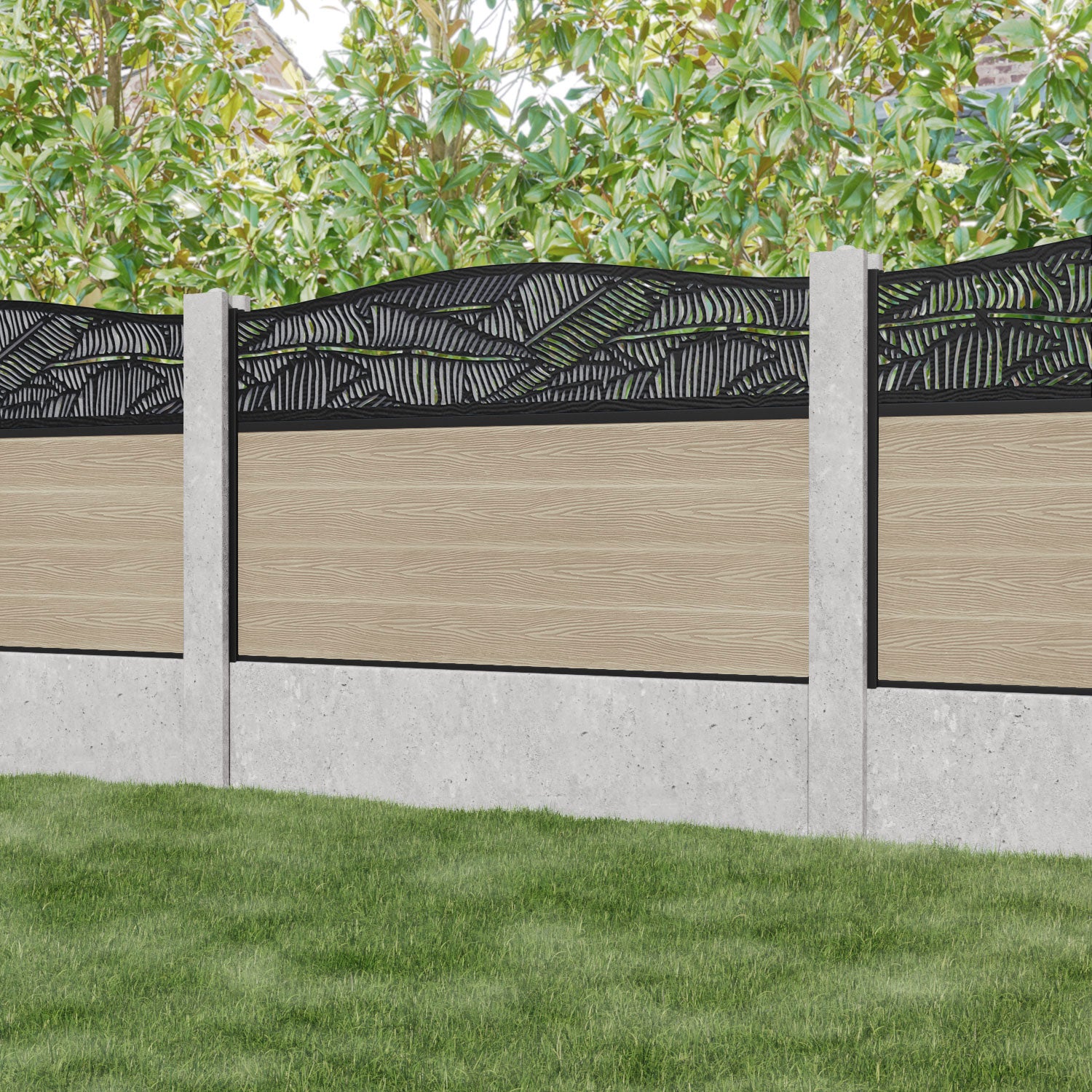 Classic Feather Curved Top Fence Panel - Light Oak - for existing concrete posts