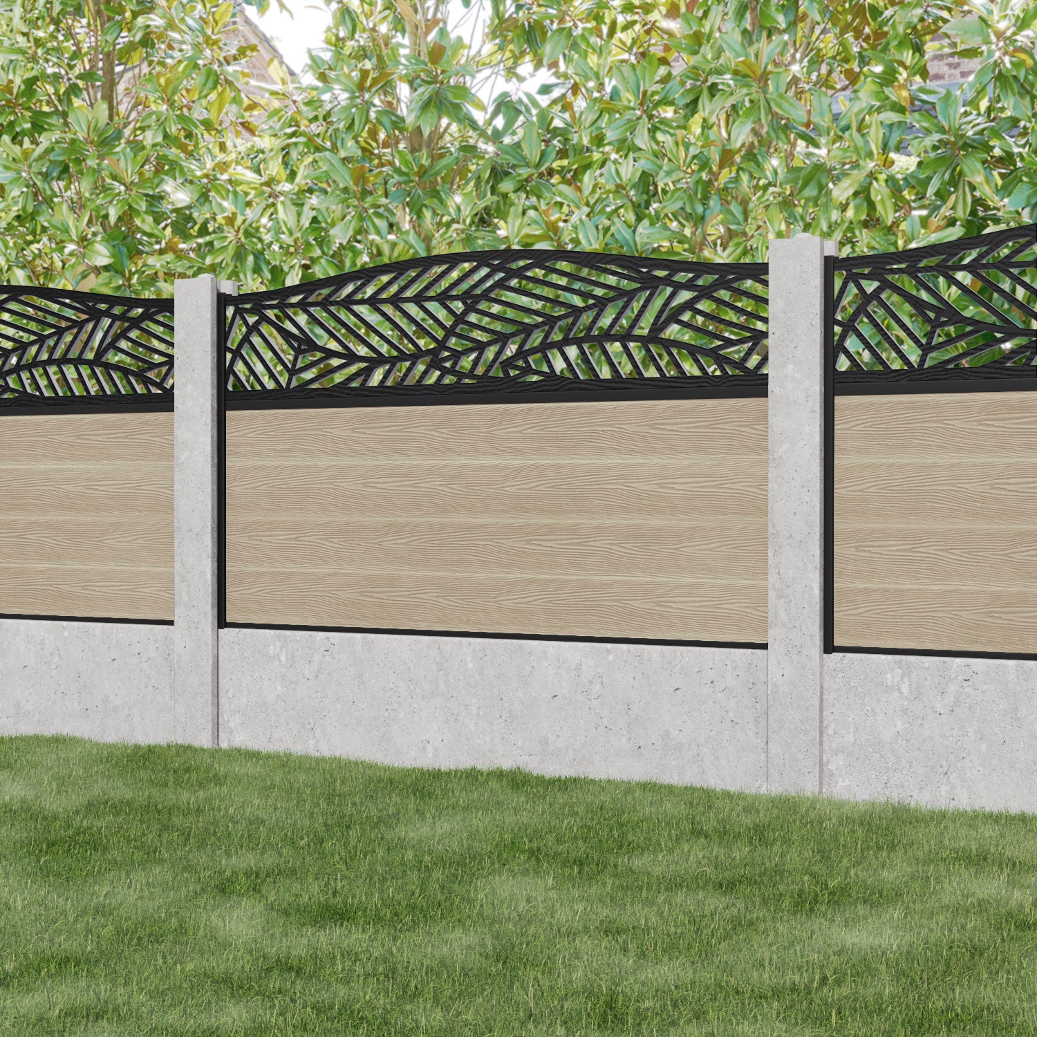 Classic Habitat Curved Top Fence Panel - Light Oak - for existing concrete posts
