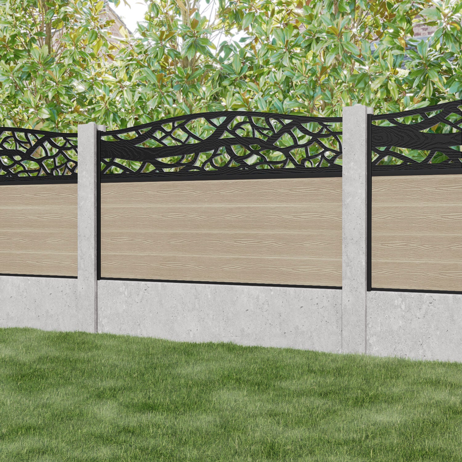 Classic Twilight Curved Top Fence Panel - Light Oak - for existing concrete posts
