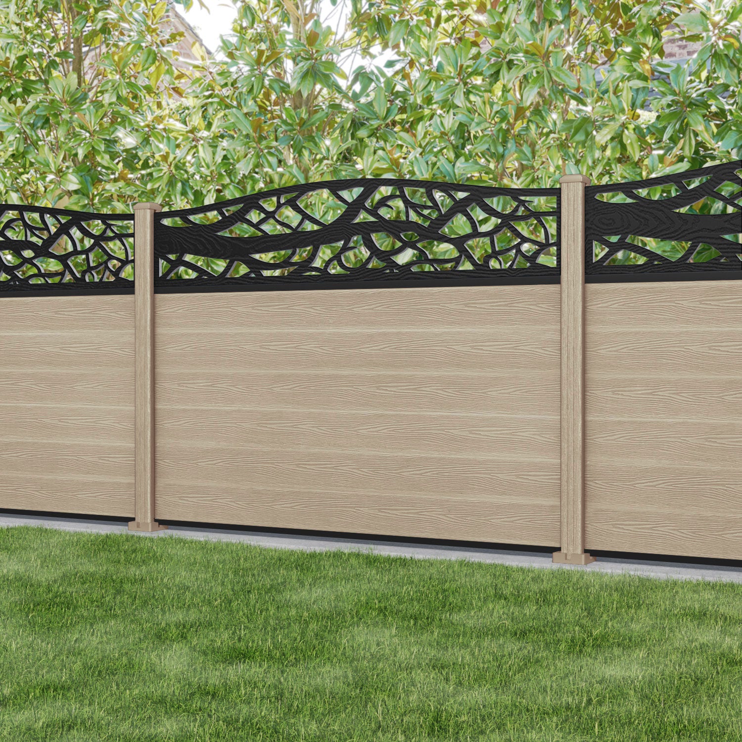 Classic Twilight Curved Top Fence Panel - Light Oak - with our composite posts