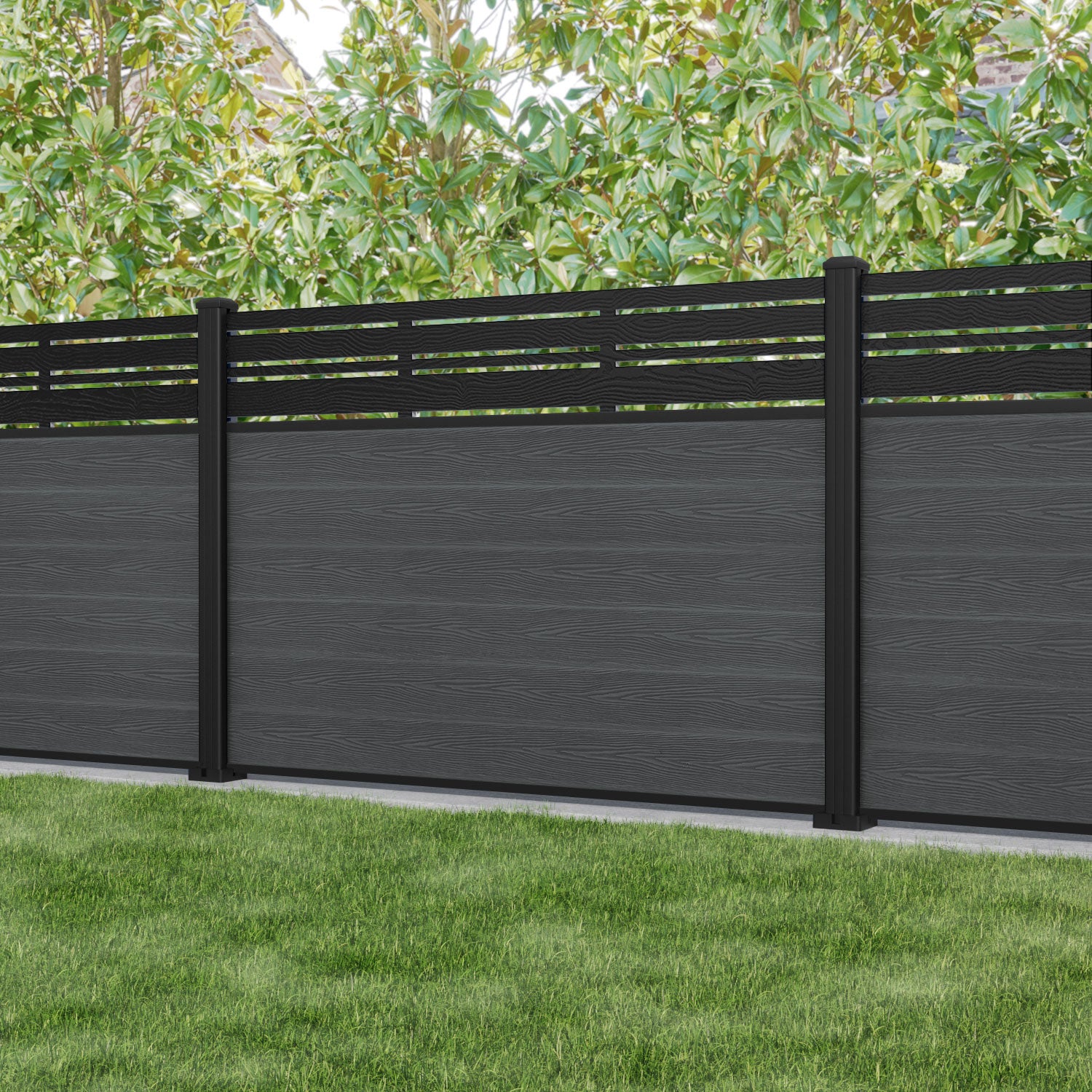 Classic Linea Fence Panel - Dark Grey - with our aluminium posts