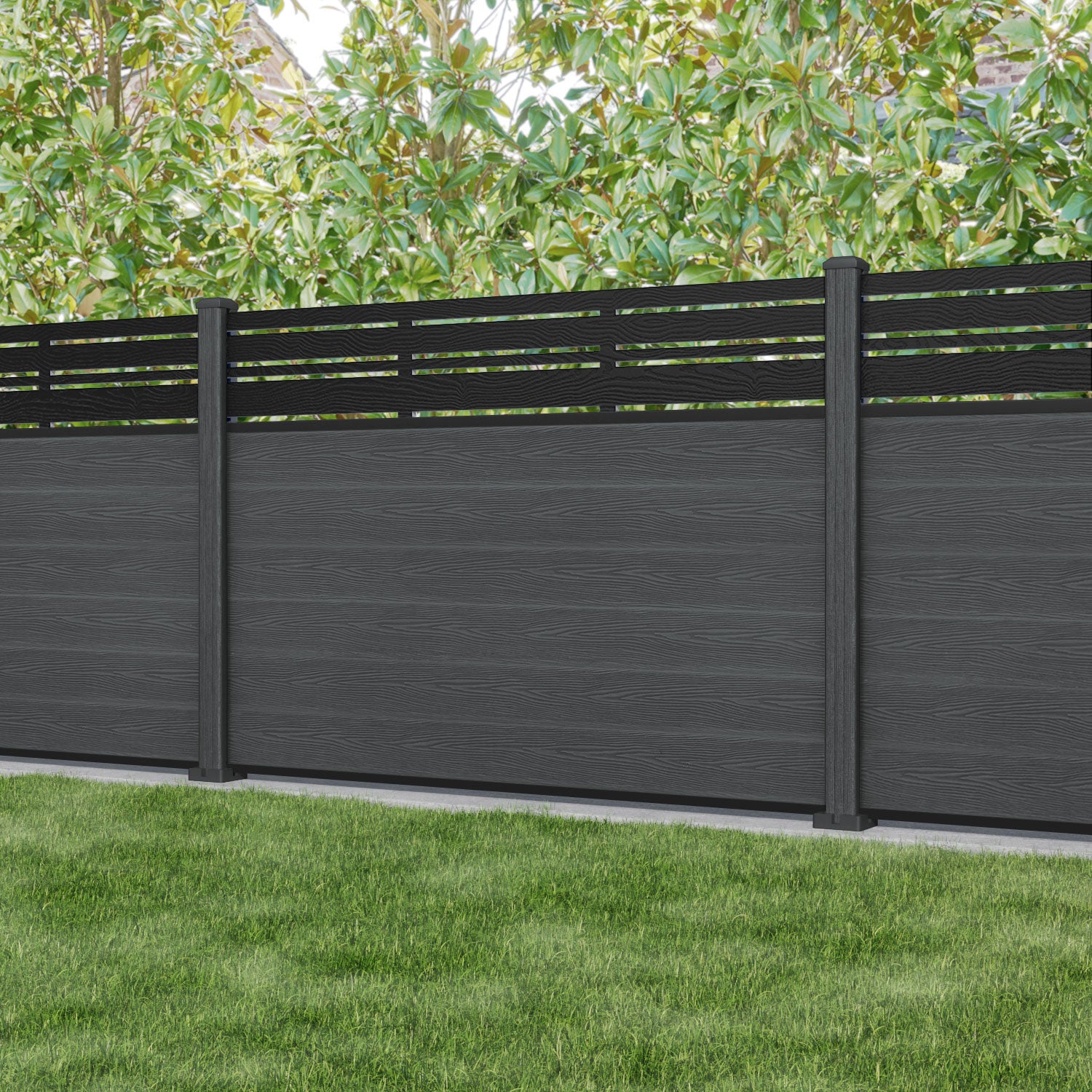 Classic Linea Fence Panel - Dark Grey - with our composite posts