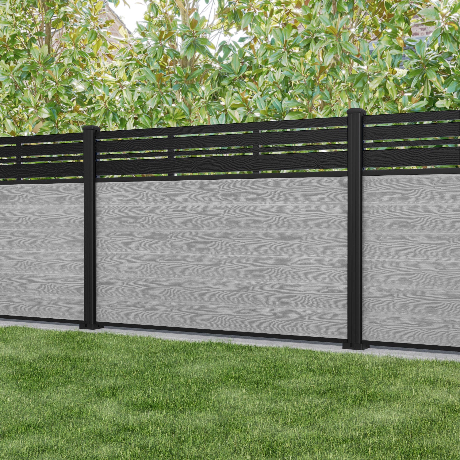 Classic Linea Fence Panel - Light Grey - with our aluminium posts