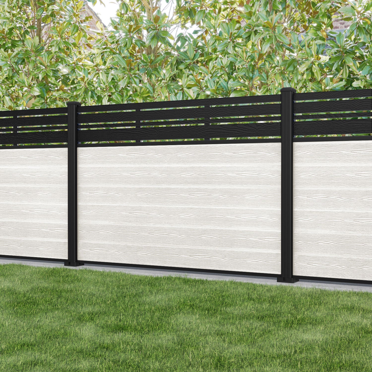 Classic Linea Fence Panel - Light Stone - with our aluminium posts