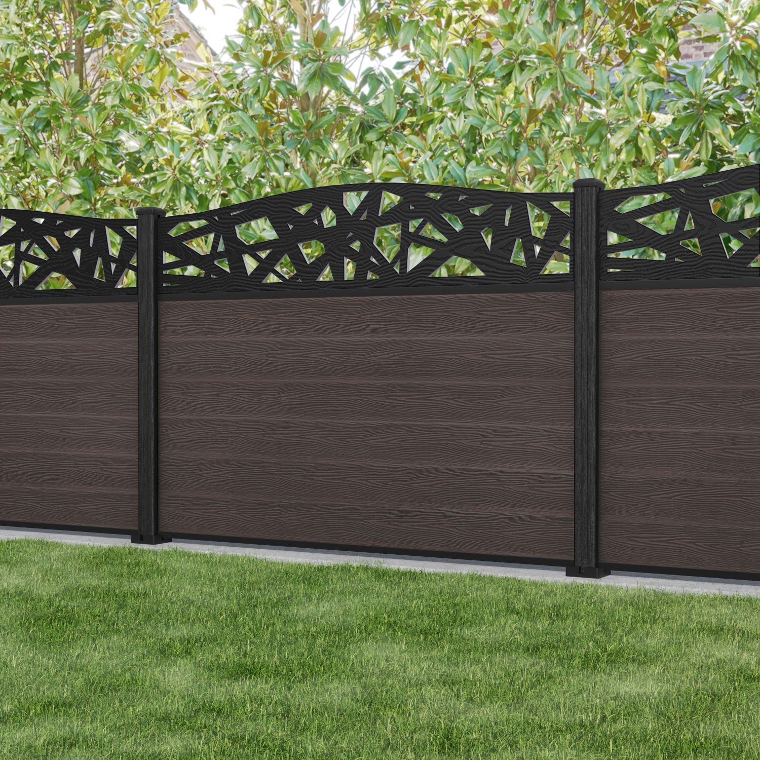 Classic Prism Curved Top Fence Panel - Mid Brown - with our composite posts