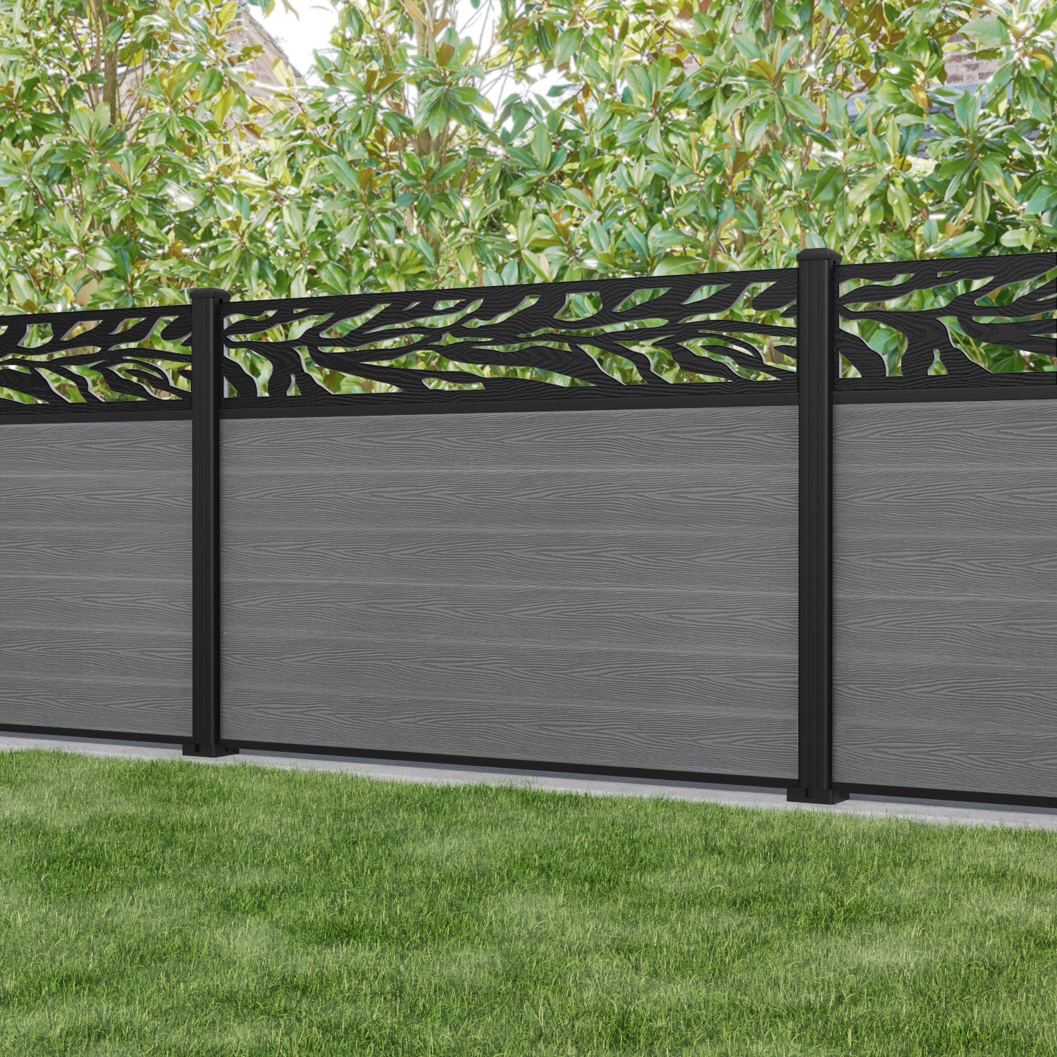 Classic Malawi Fence Panel - Mid Grey - with our aluminium posts
