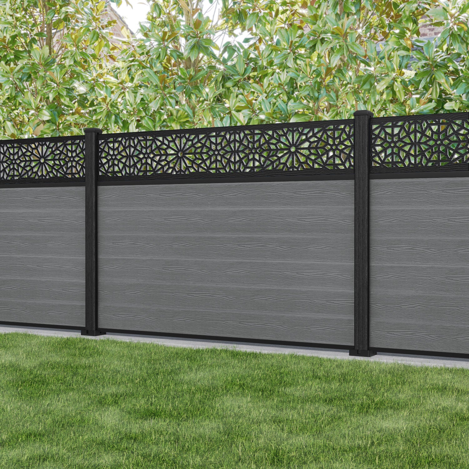 Classic Alnara Fence Panel - Mid Grey - with our composite posts