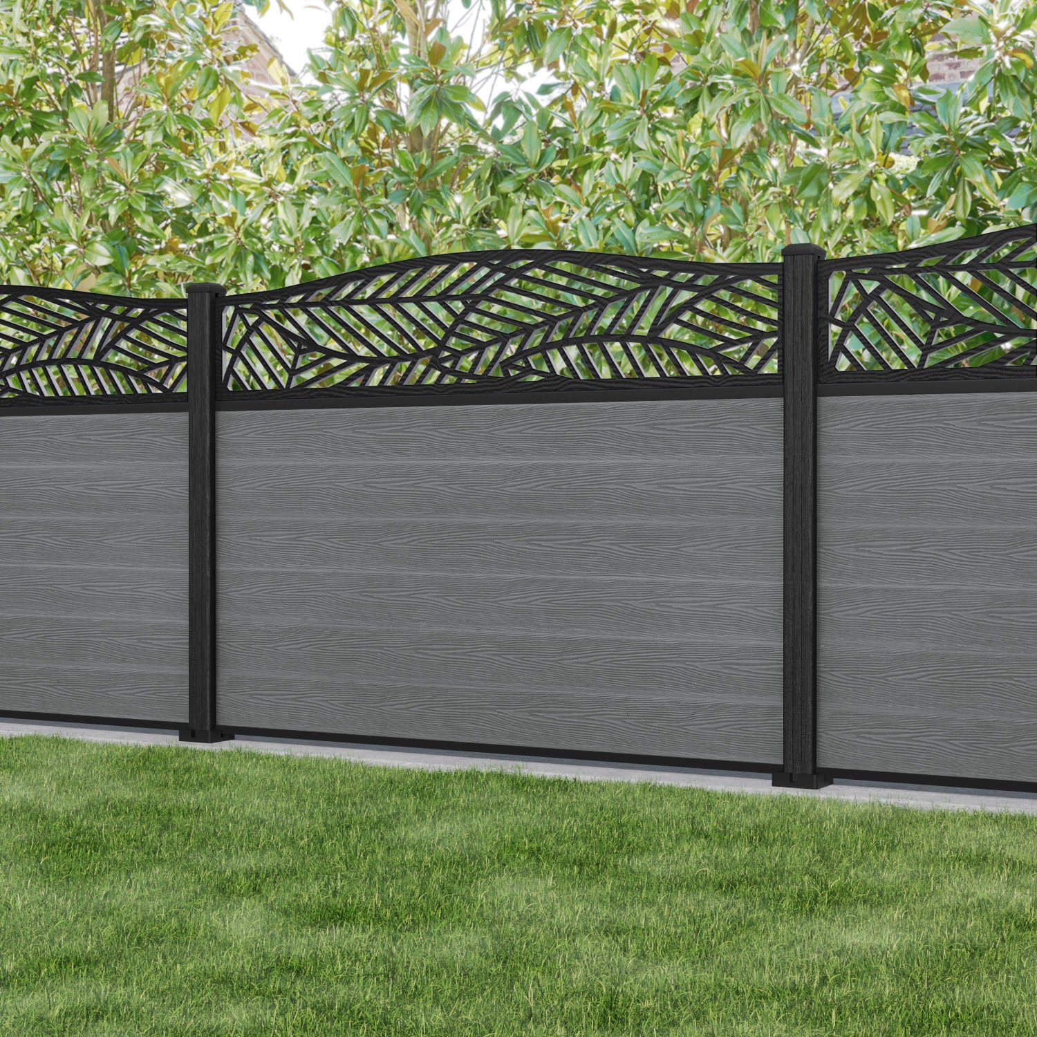 Classic Habitat Curved Top Fence Panel - Mid Grey - with our composite posts