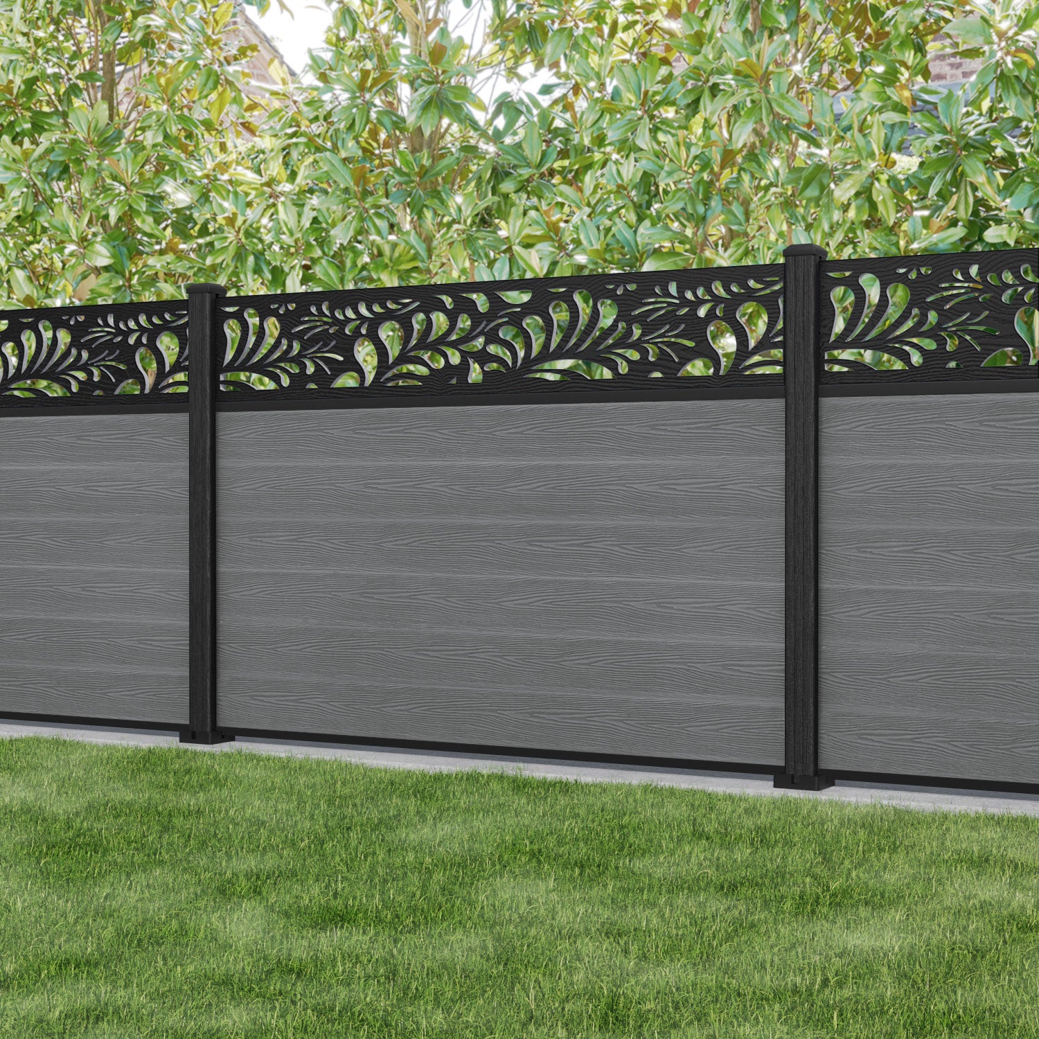 Classic Petal Fence Panel - Mid Grey - with our composite posts