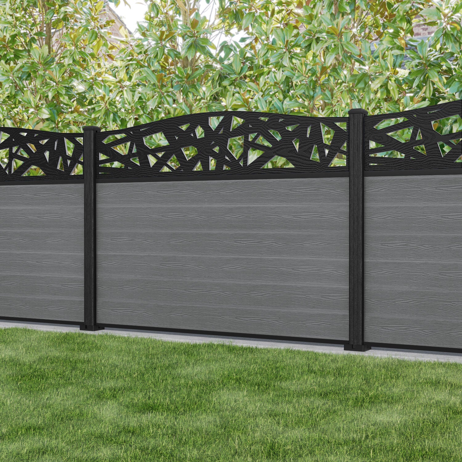 Classic Prism Curved Top Fence Panel - Mid Grey - with our composite posts