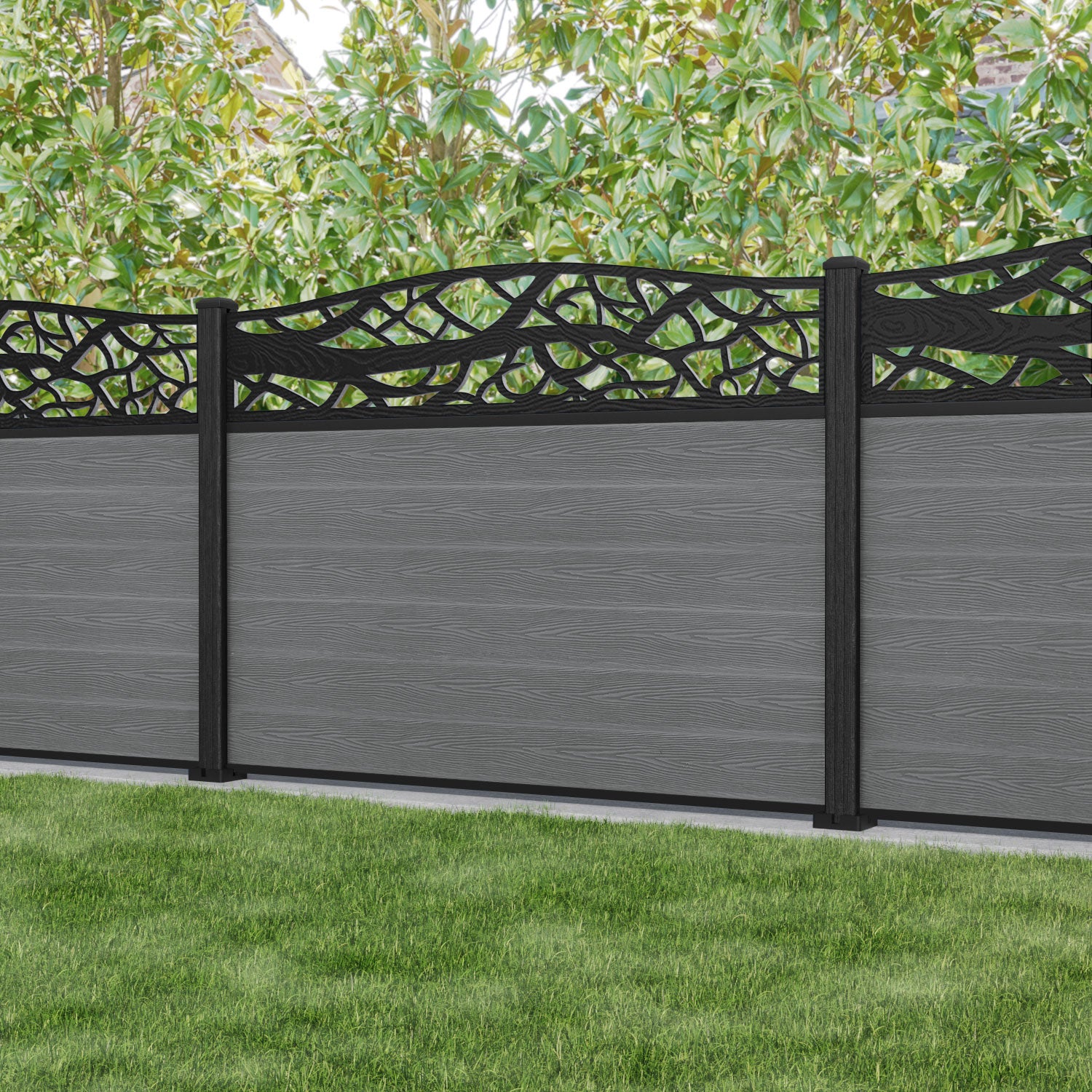 Classic Twilight Curved Top Fence Panel - Mid Grey - with our composite posts