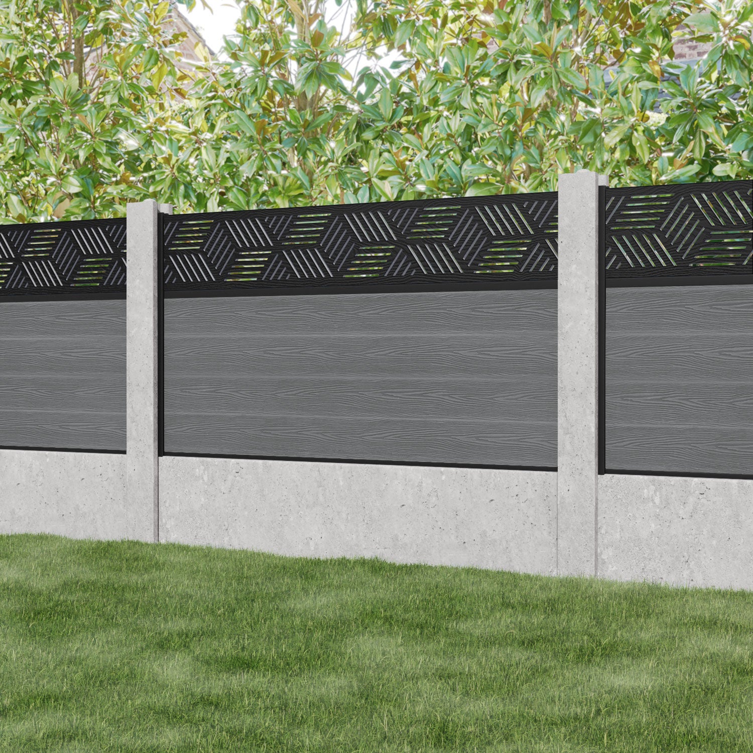Classic Cubed Fence Panel - Mid Grey - for existing concrete posts