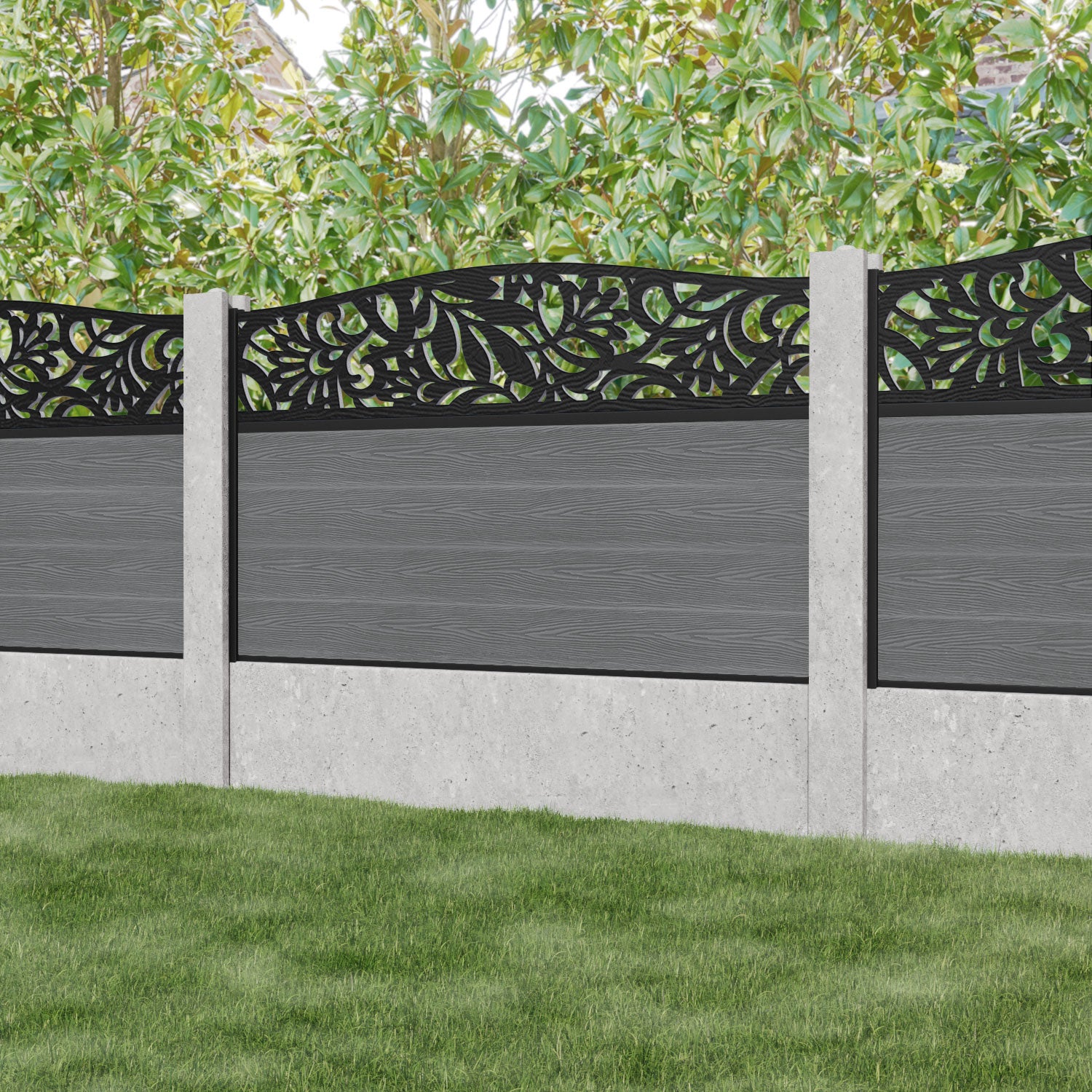 Classic Heritage Curved Top Fence Panel - Mid Grey - for existing concrete posts