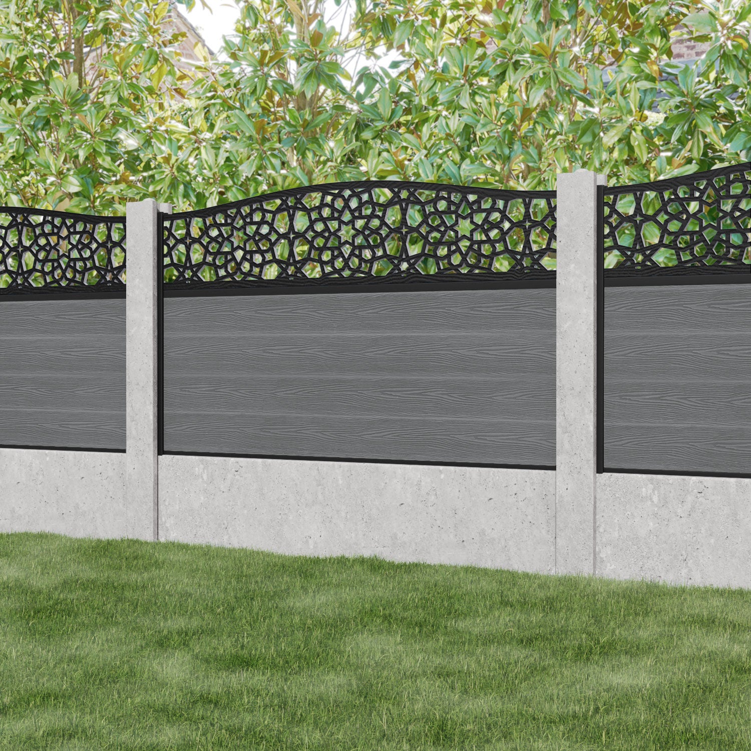 Classic Nazira Curved Top Fence Panel - Mid Grey - for existing concrete posts