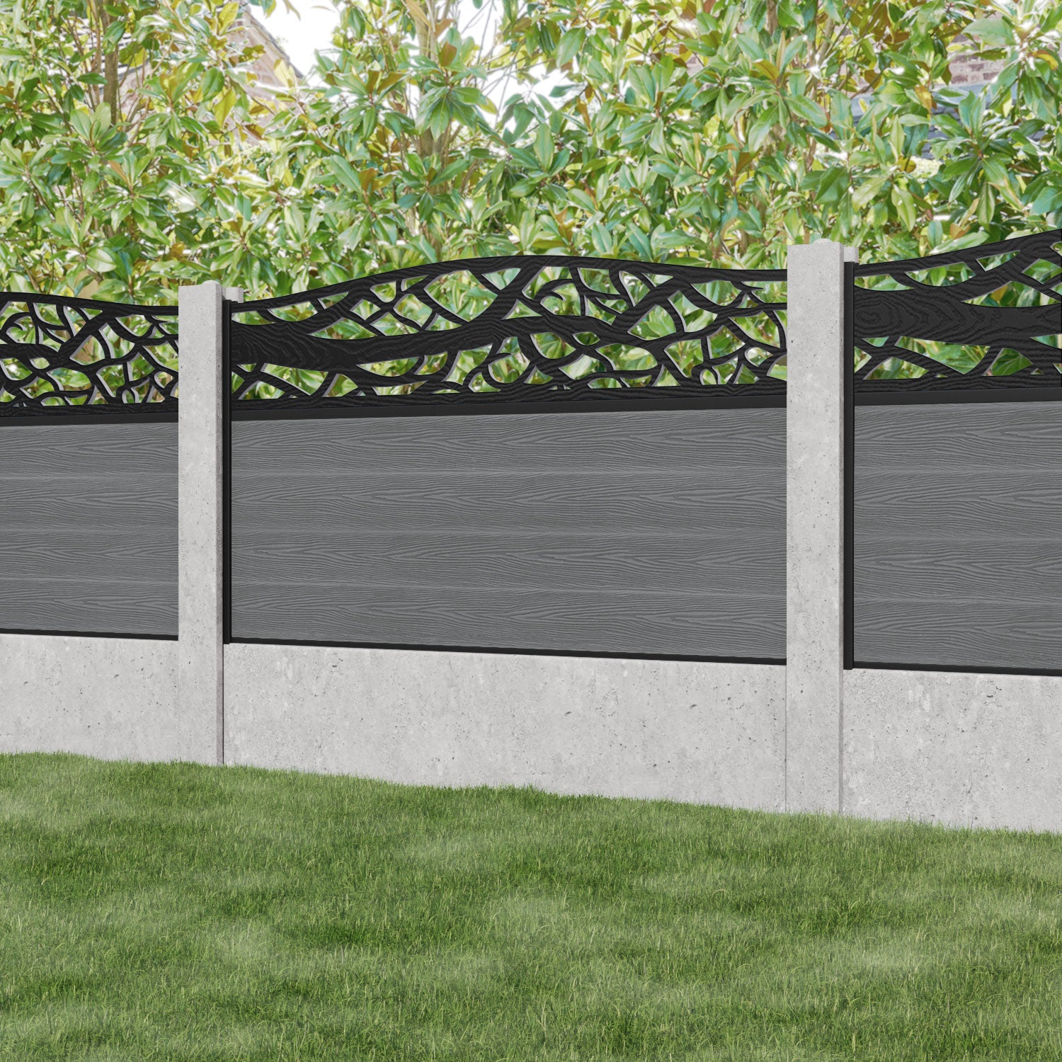 Classic Twilight Curved Top Fence Panel - Mid Grey - for existing concrete posts