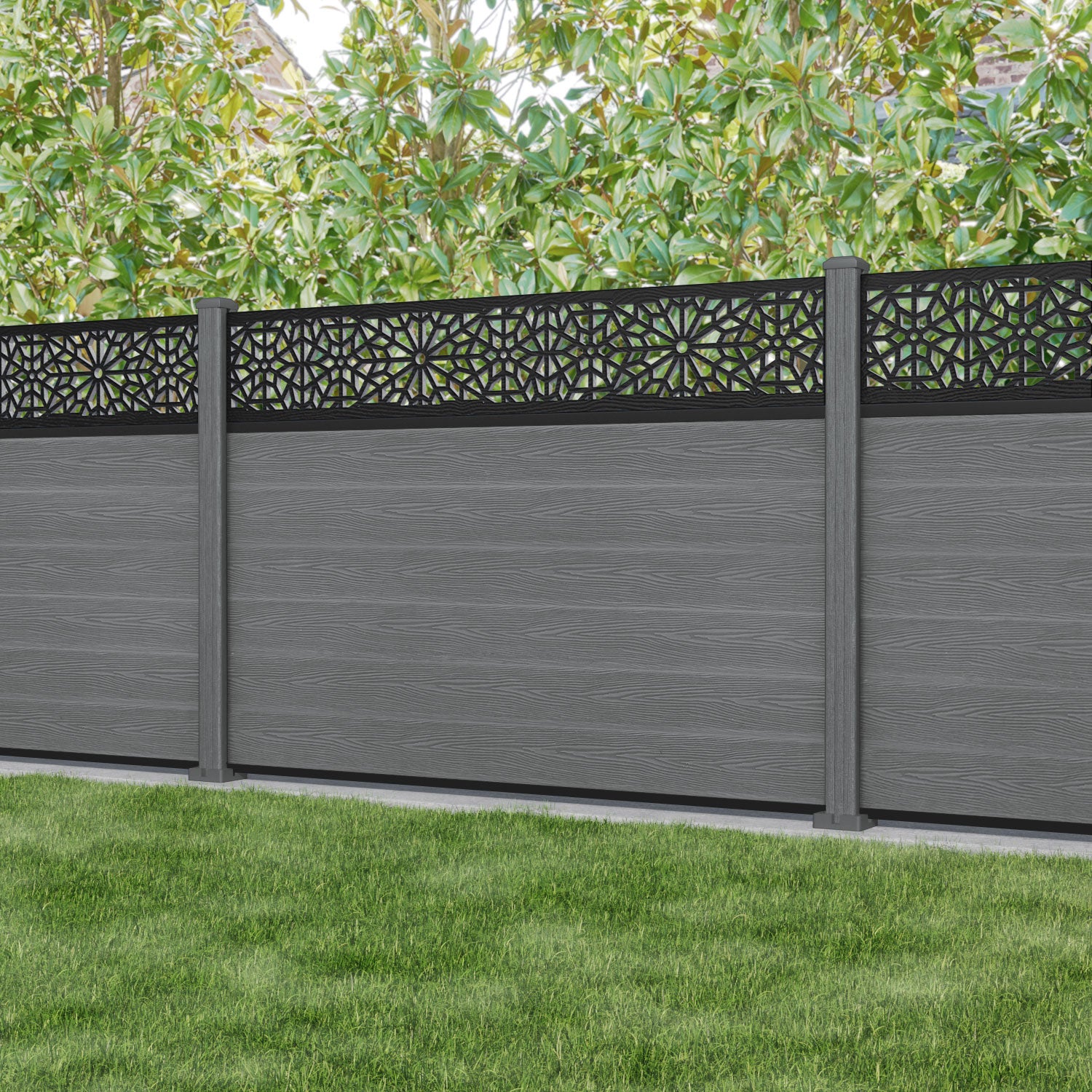 Classic Alnara Fence Panel - Mid Grey - with our composite posts