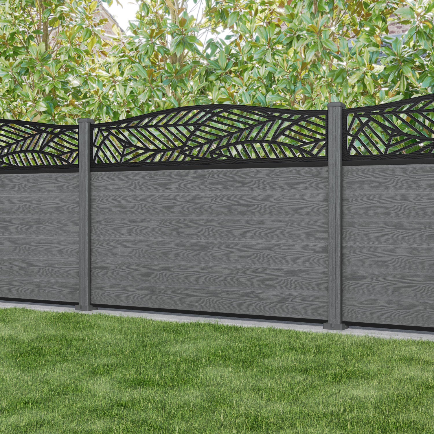 Classic Habitat Curved Top Fence Panel - Mid Grey - with our composite posts