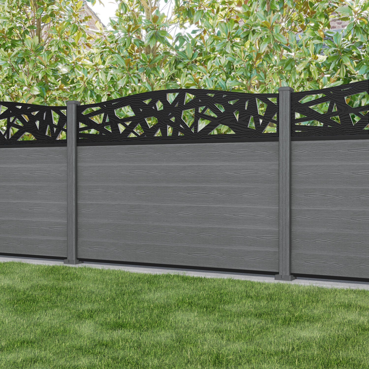 Classic Prism Curved Top Fence Panel - Mid Grey - with our composite posts