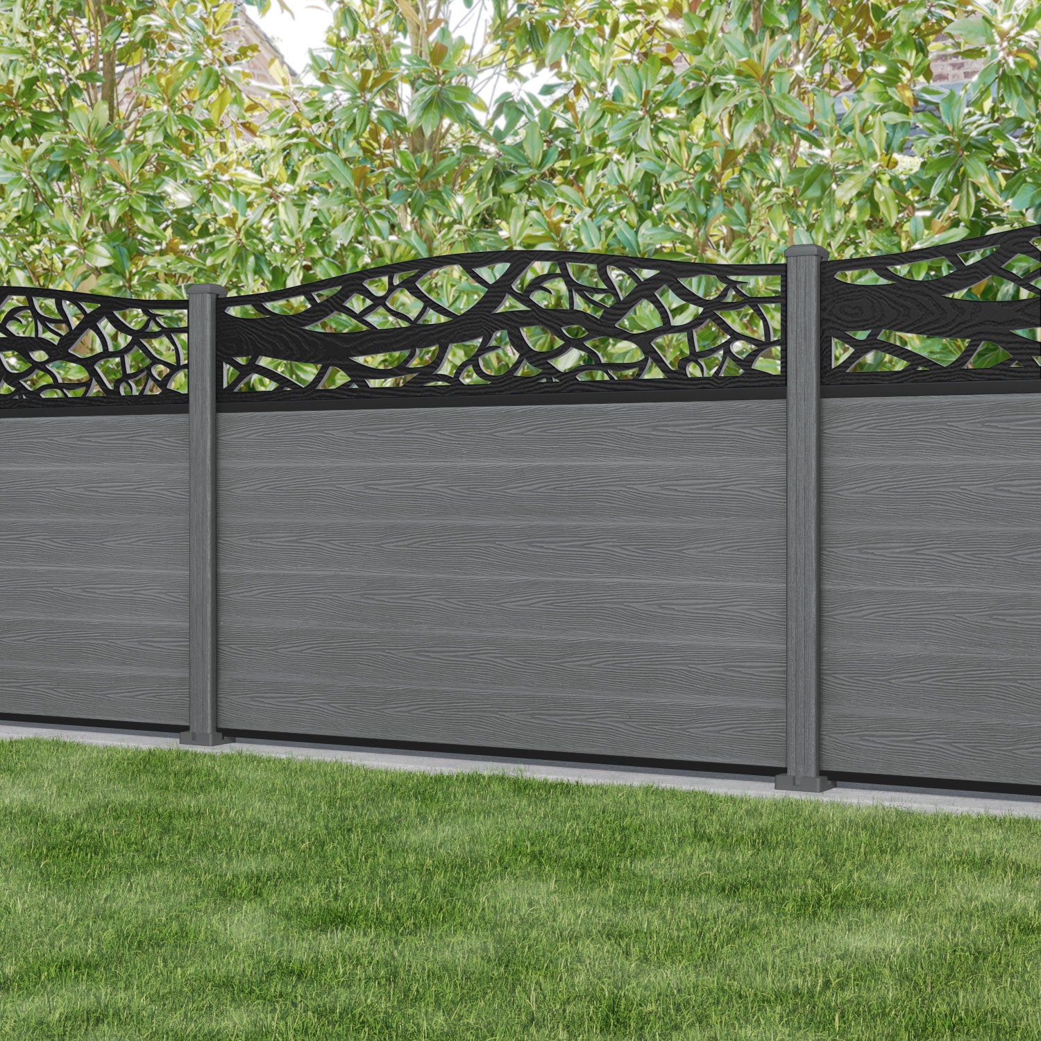 Classic Twilight Curved Top Fence Panel - Mid Grey - with our composite posts