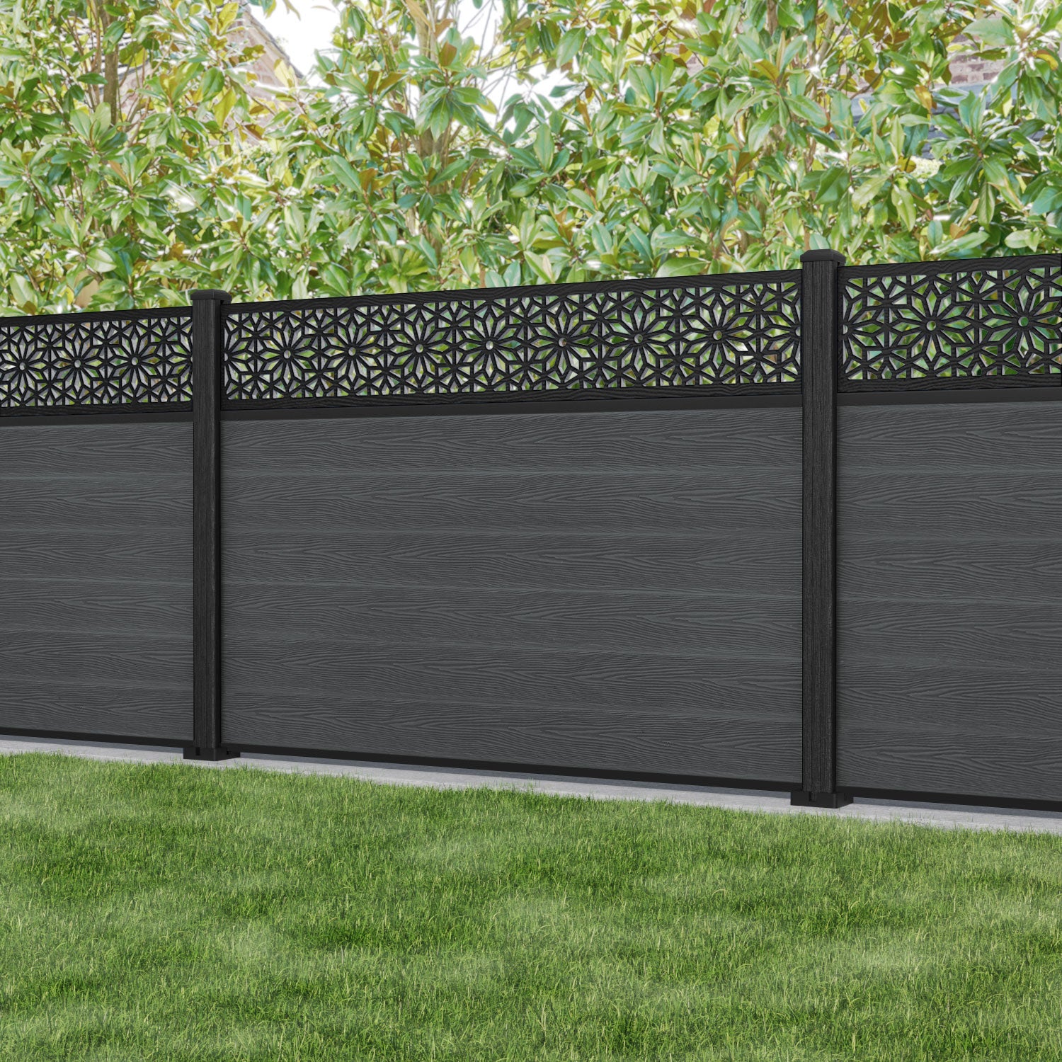 Classic Narwa Fence Panel - Dark Grey - with our composite posts