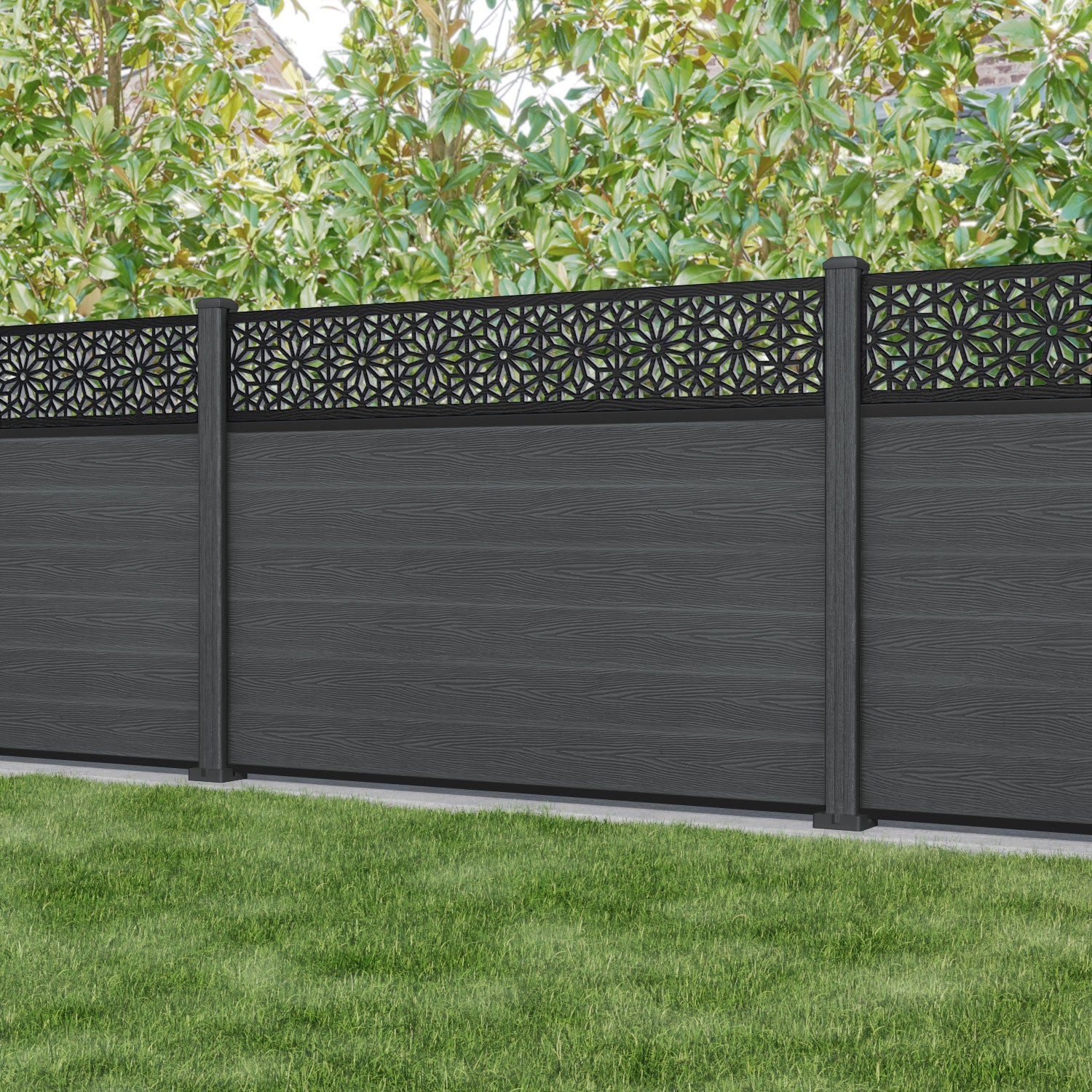Classic Narwa Fence Panel - Dark Grey - with our composite posts