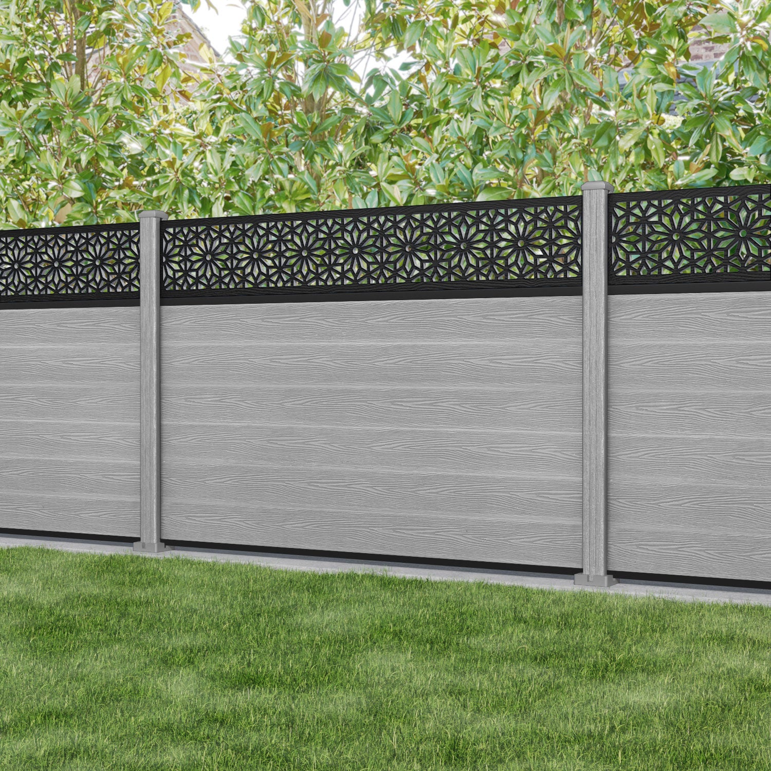 Classic Narwa Fence Panel - Light Grey - with our composite posts