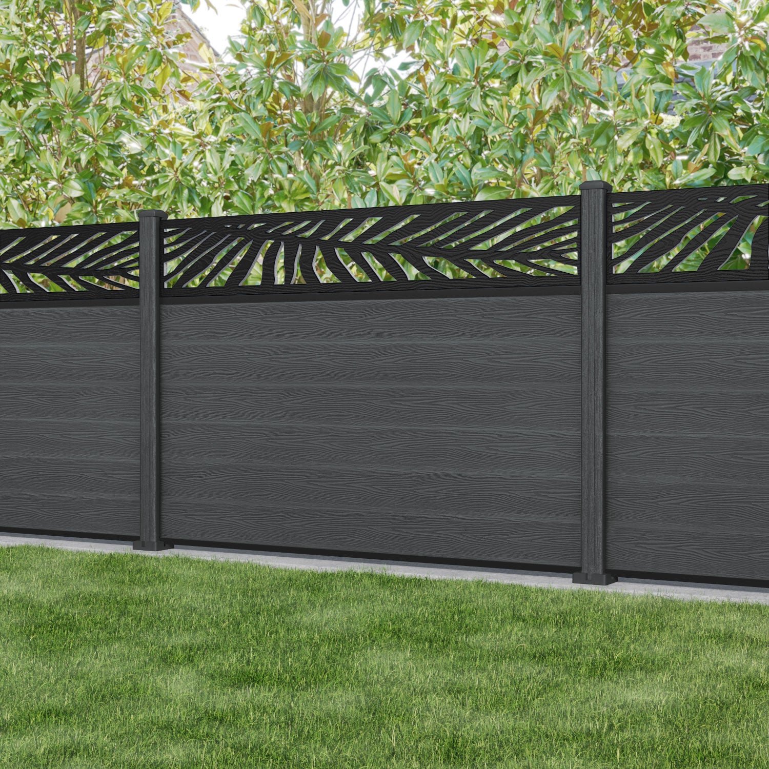 Classic Palm Fence Panel - Dark Grey - with our composite posts