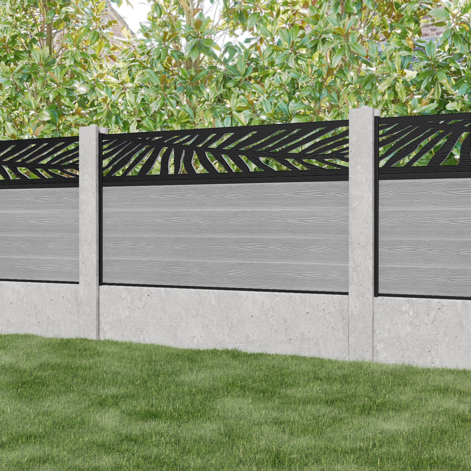 Classic Palm Fence Panel - Light Grey - for existing concrete posts