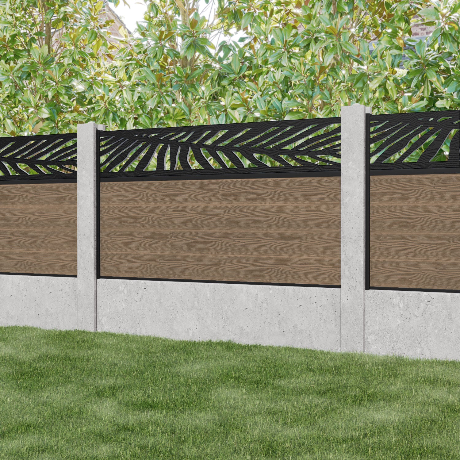 Classic Palm Fence Panel - Teak - for existing concrete posts
