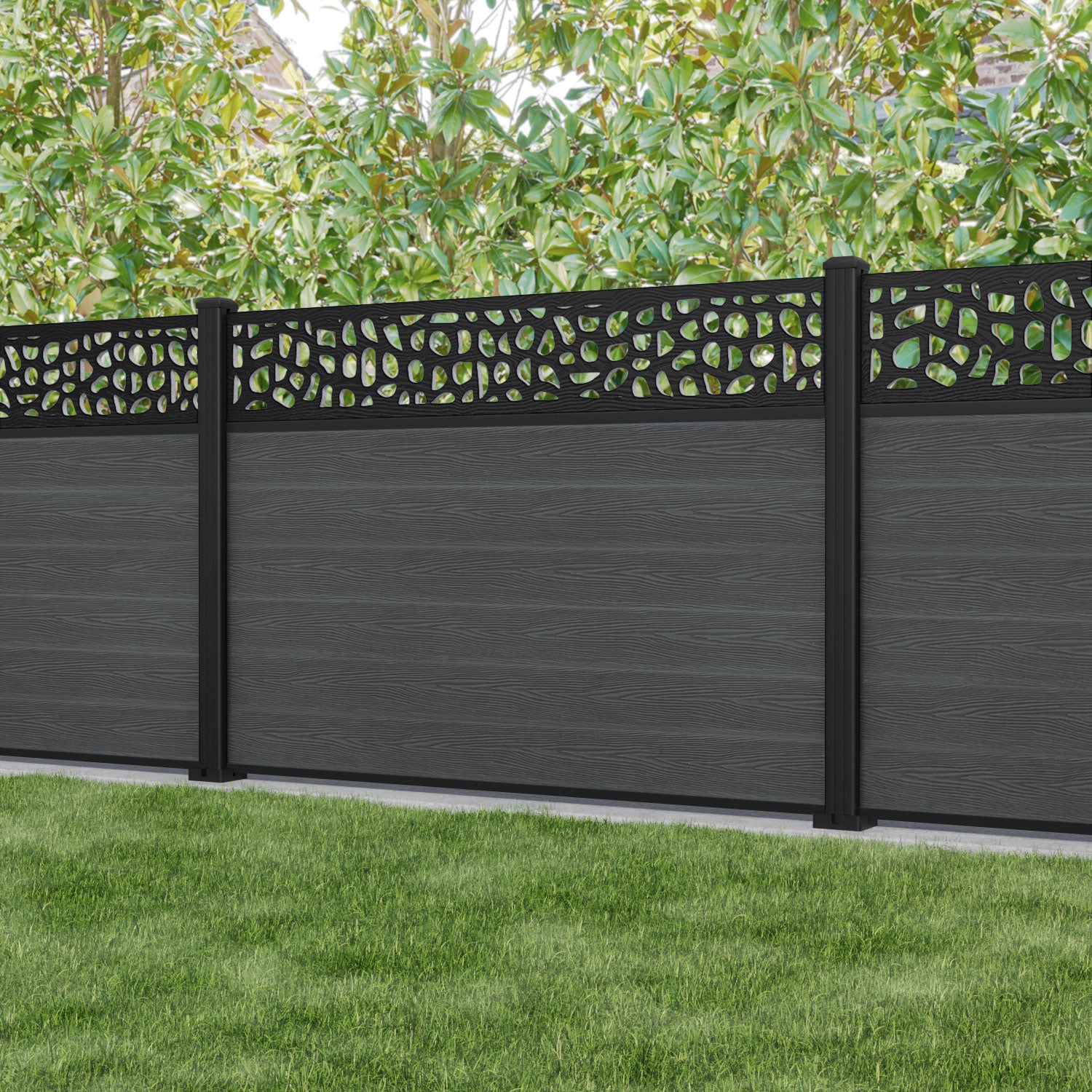 Classic Pebble Fence Panel - Dark Grey - with our aluminium posts