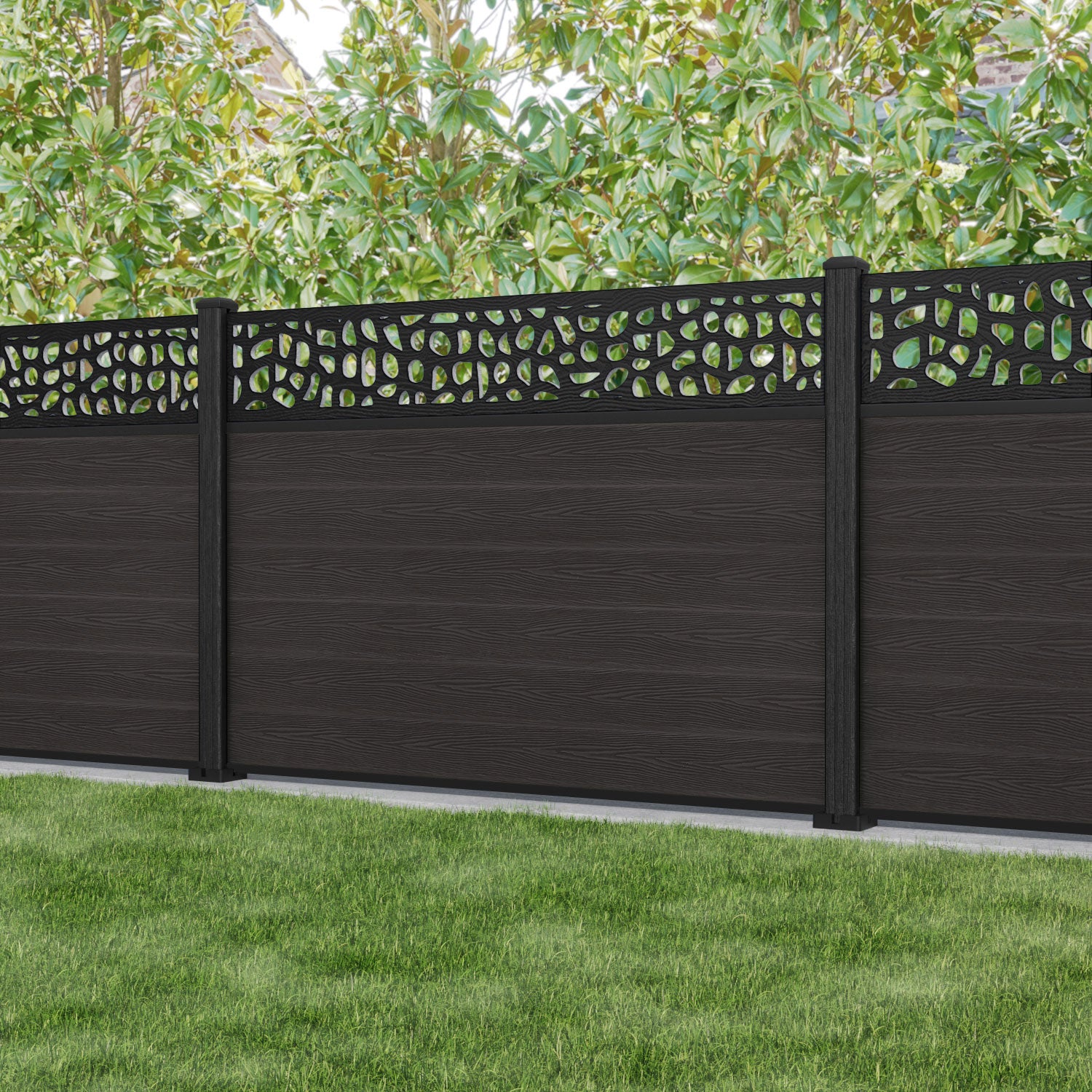 Classic Pebble Fence Panel - Dark Oak - with our composite posts