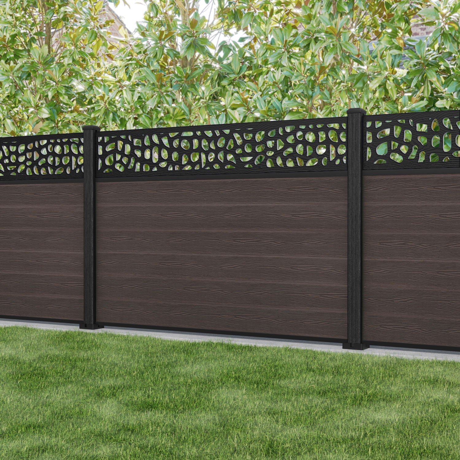 Classic Pebble Fence Panel - Mid Brown - with our composite posts