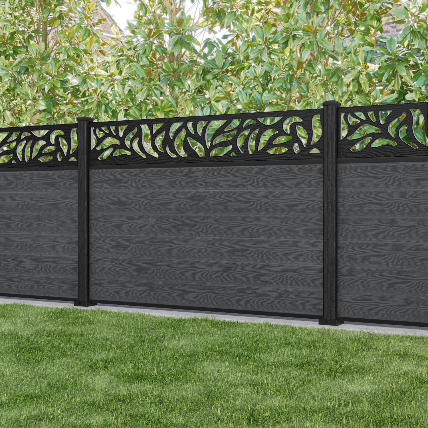 Classic Plume Fence Panel - Dark Grey - with our composite posts