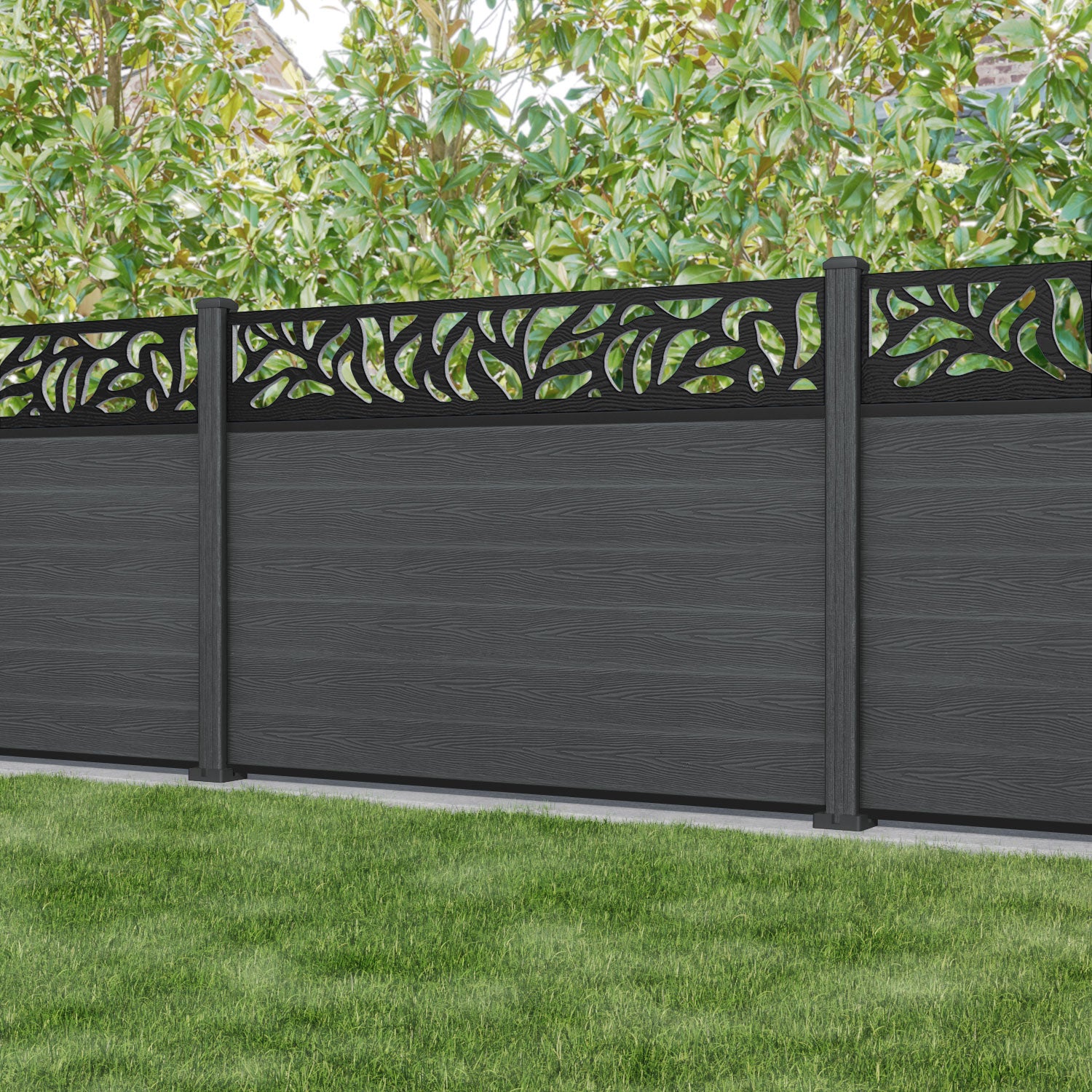 Classic Plume Fence Panel - Dark Grey - with our composite posts