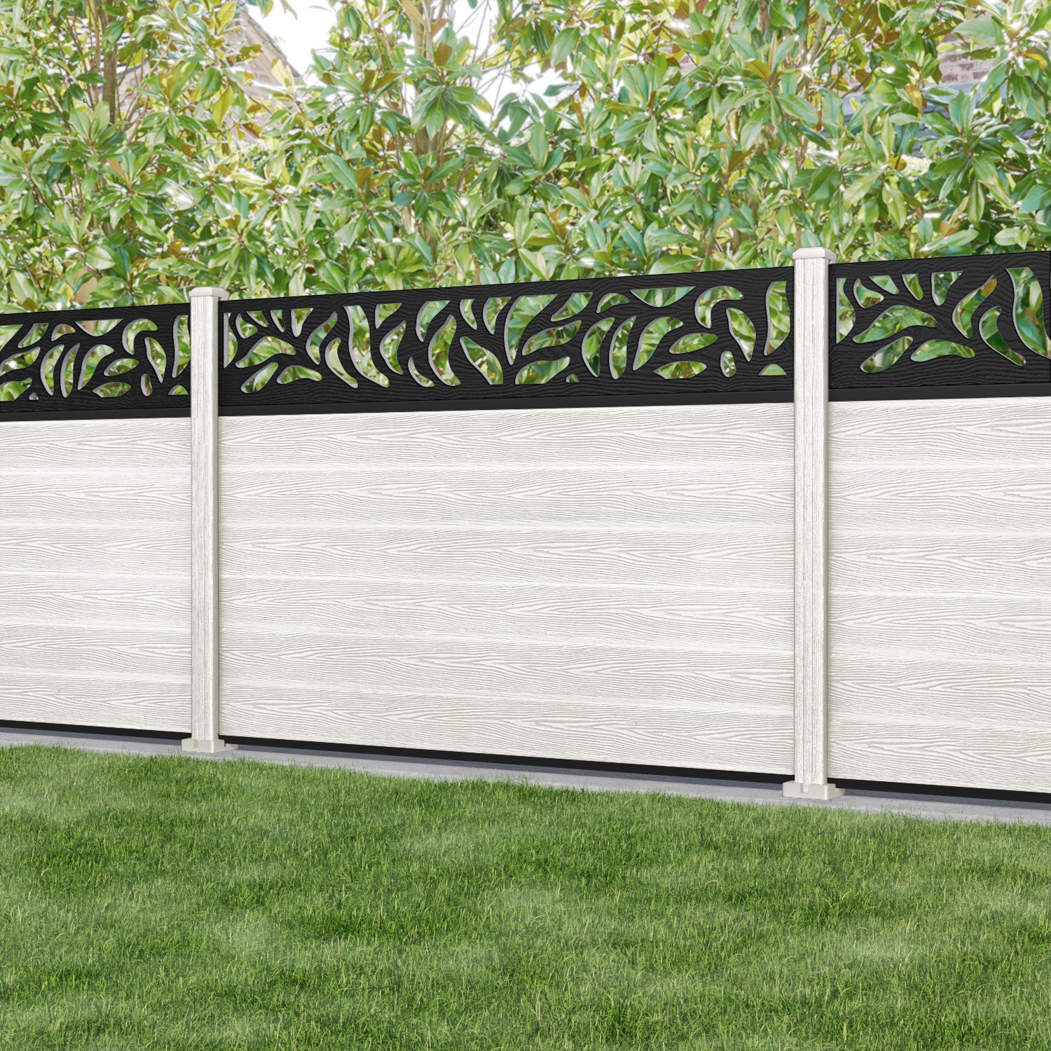 Classic Plume Fence Panel - Light Stone - with our composite posts