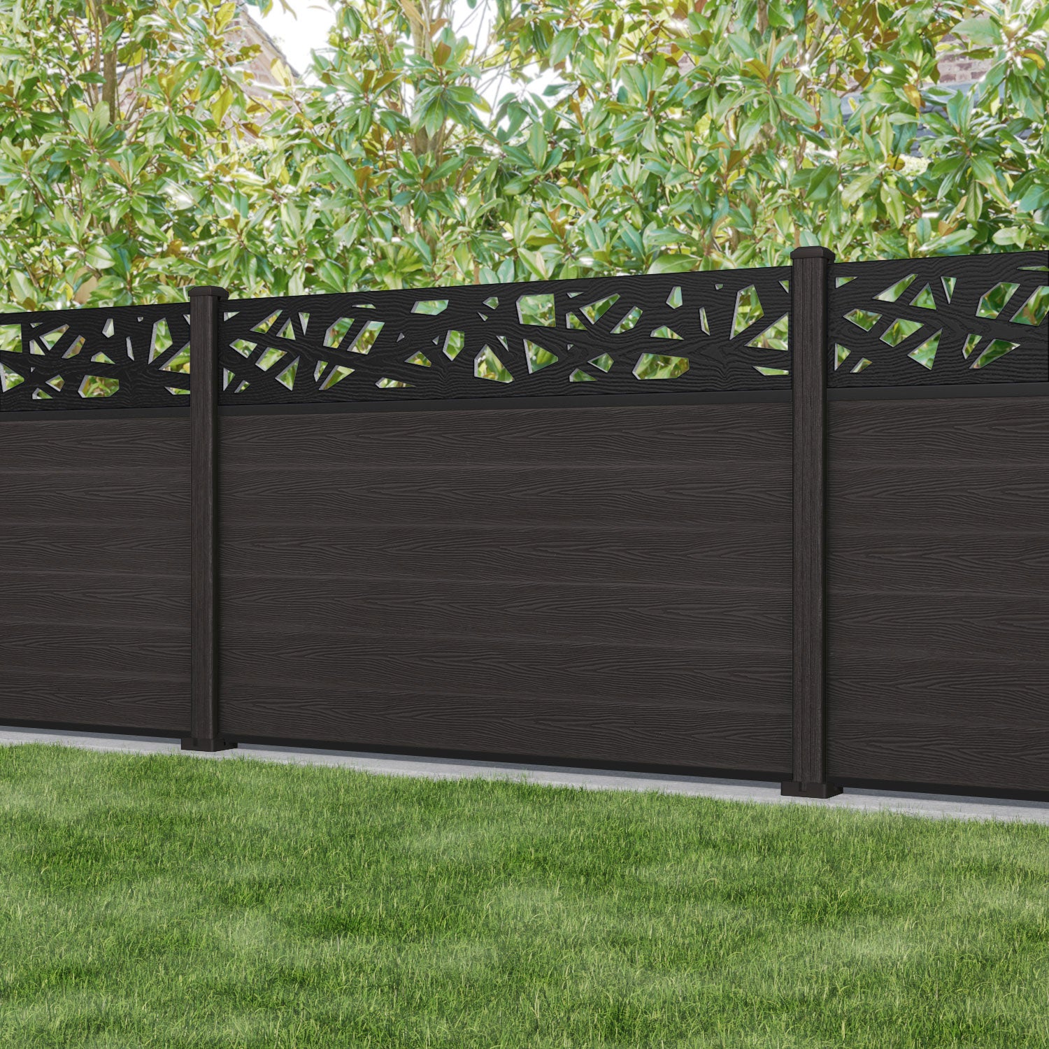 Classic Prism Fence Panel - Dark Oak - with our composite posts