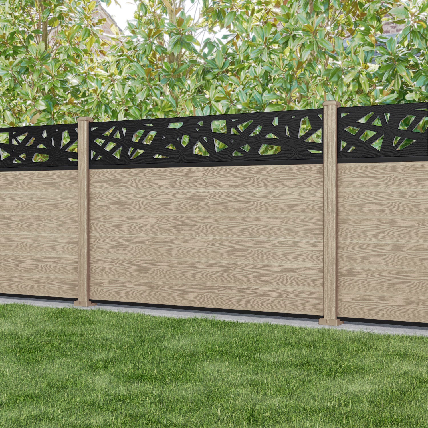 Classic Prism Fence Panel - Light Oak - with our composite posts