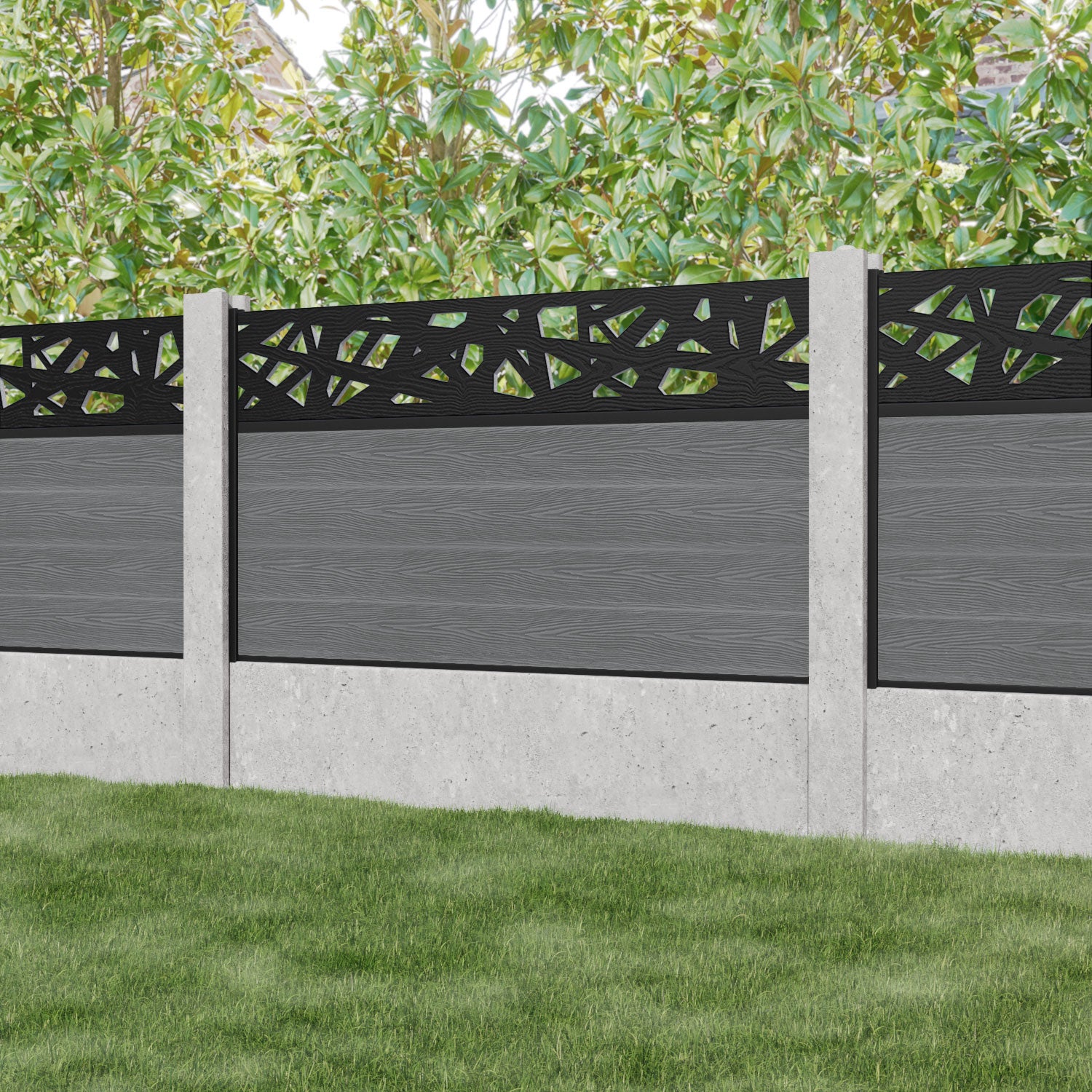Classic Prism Fence Panel - Mid Grey - for existing concrete posts