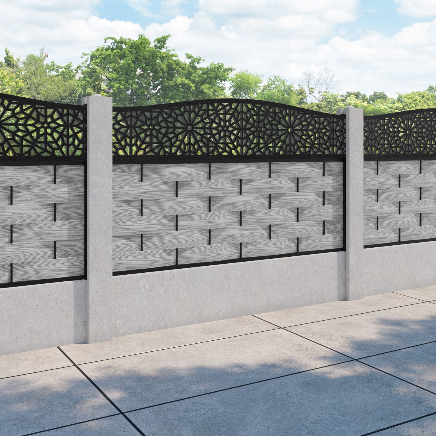 Ripple Alnara Curved Top Fence Panel - Light Grey - for existing concrete posts
