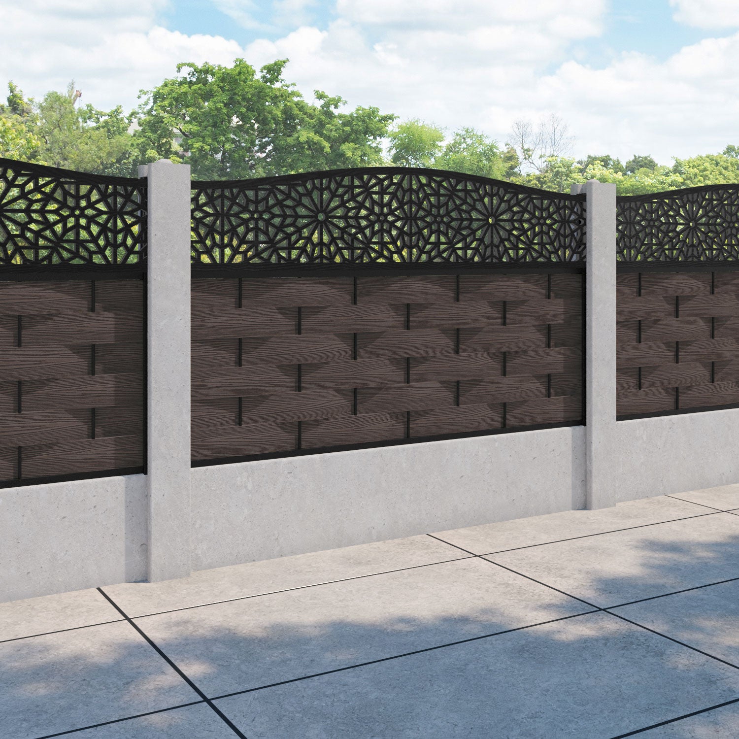 Ripple Alnara Curved Top Fence Panel - Mid Brown - for existing concrete posts