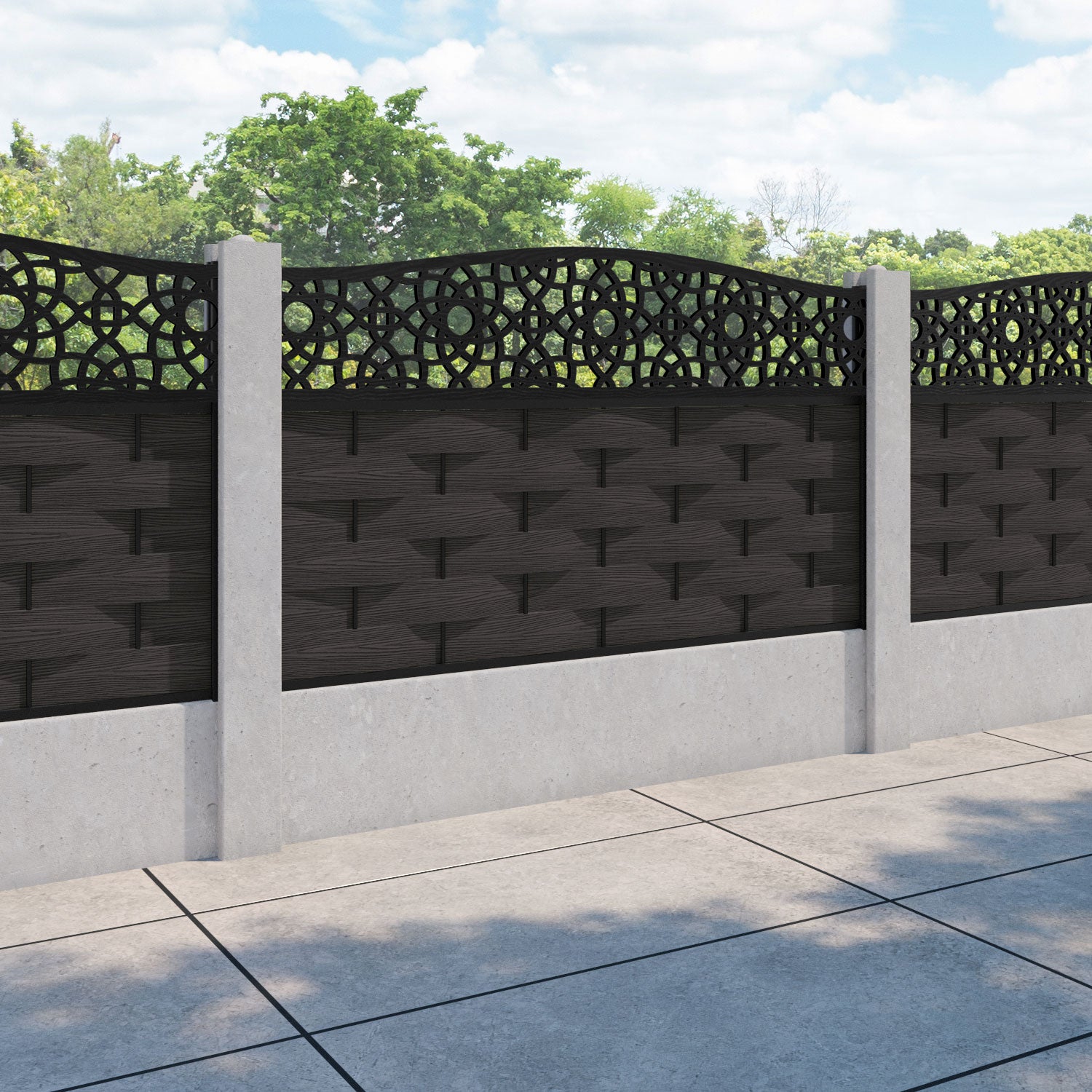 Ripple Ambar Curved Top Fence Panel - Dark Oak - for existing concrete posts