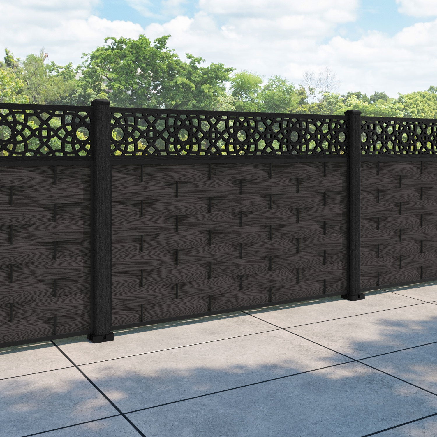 Ripple Ambar Fence Panel - Dark Oak - with our composite posts