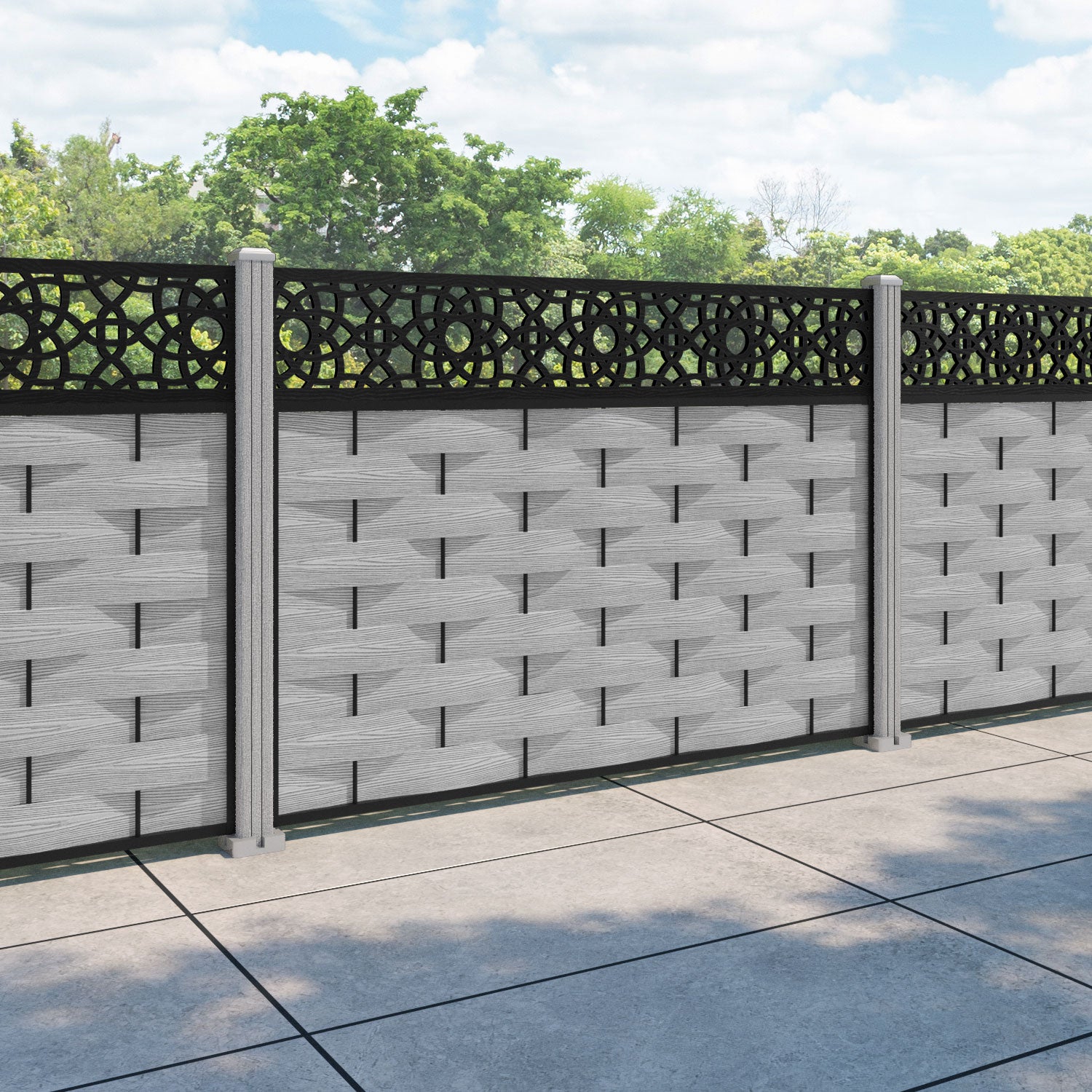 Ripple Ambar Fence Panel - Light Grey - with our composite posts