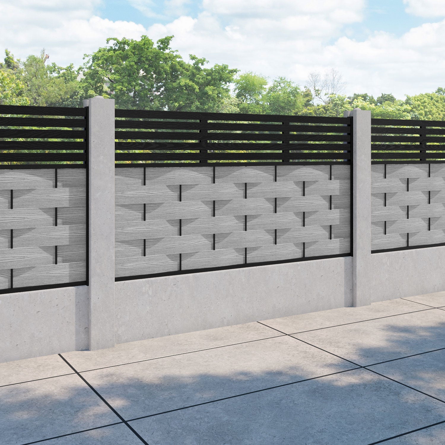 Ripple Aspen Fence Panel - Light Grey - for existing concrete posts