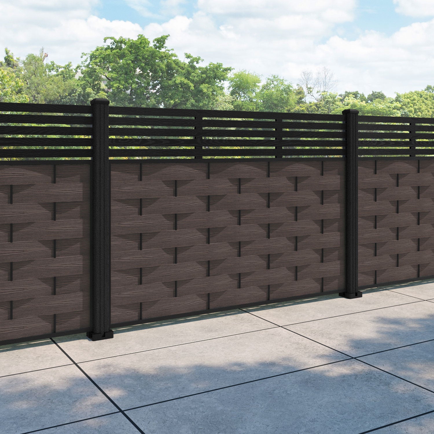 Ripple Aspen Fence Panel - Mid Brown - with our composite posts