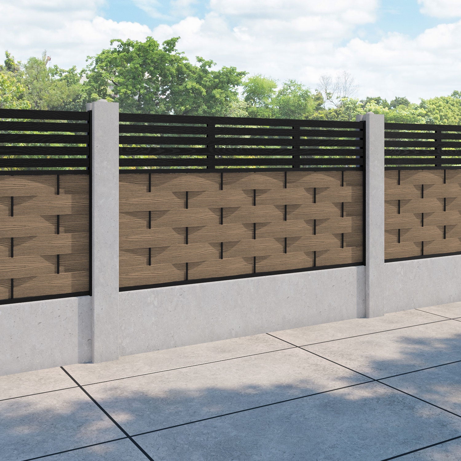Ripple Aspen Fence Panel - Teak - for existing concrete posts