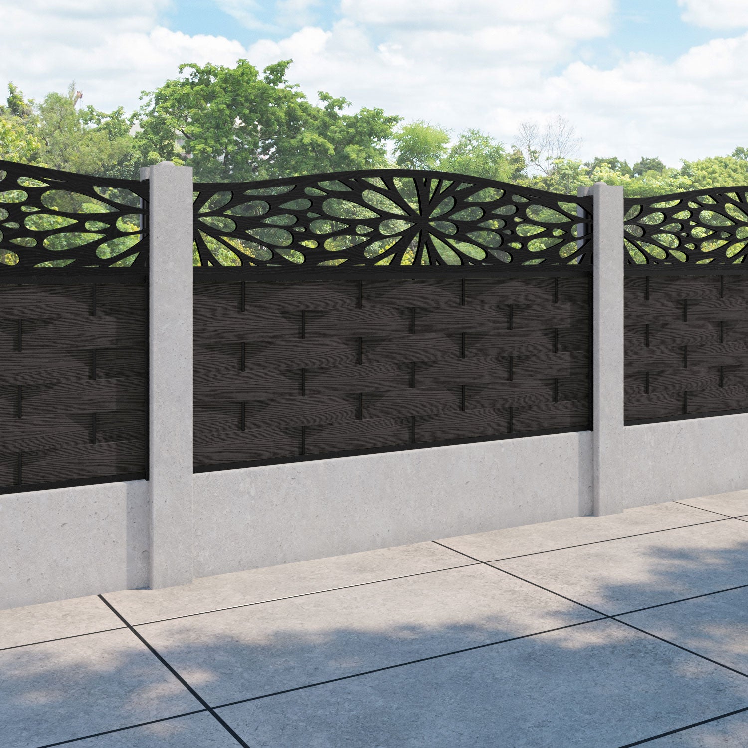 Ripple Blossom Curved Top Fence Panel - Dark Oak - for existing concrete posts