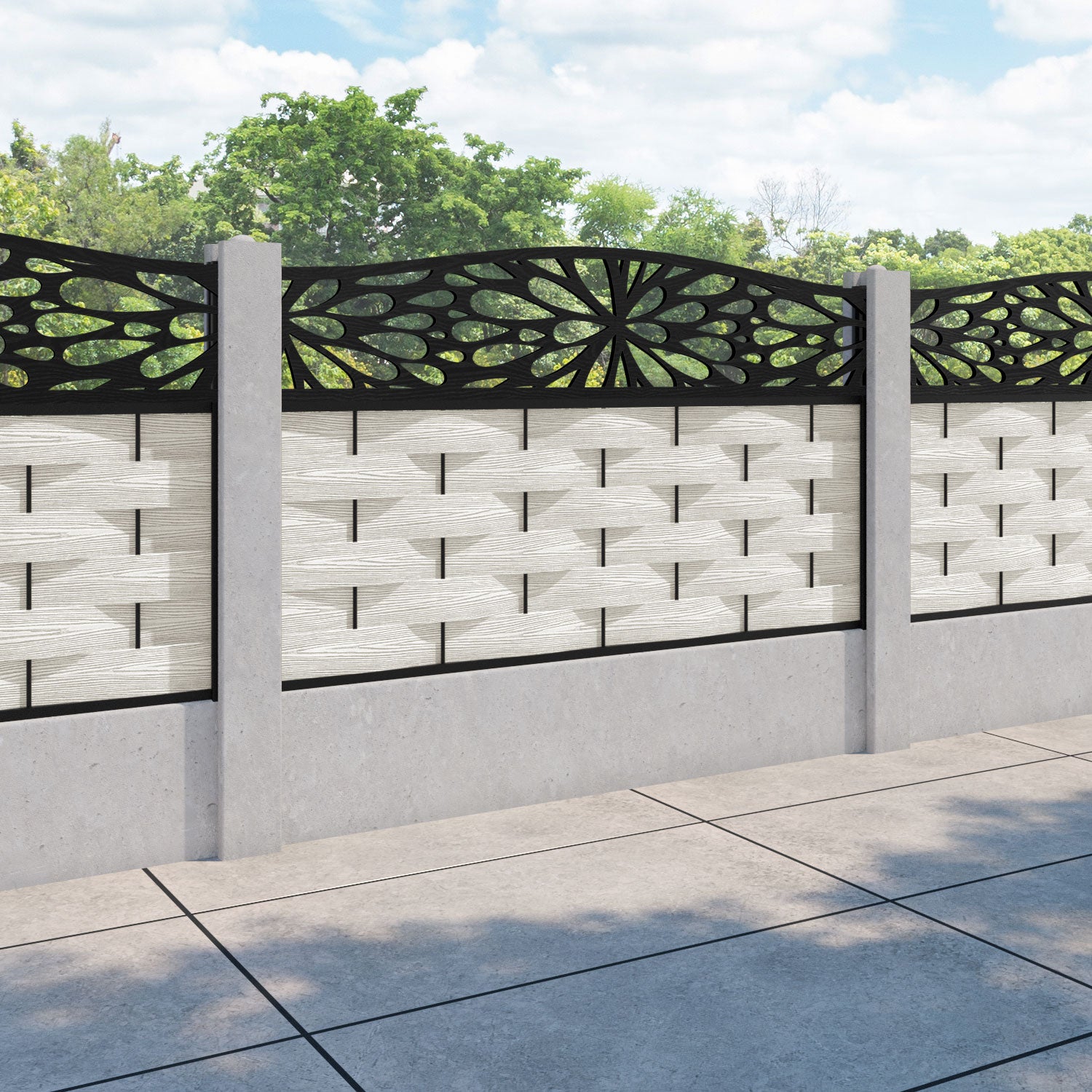 Ripple Blossom Curved Top Fence Panel - Light Stone - for existing concrete posts