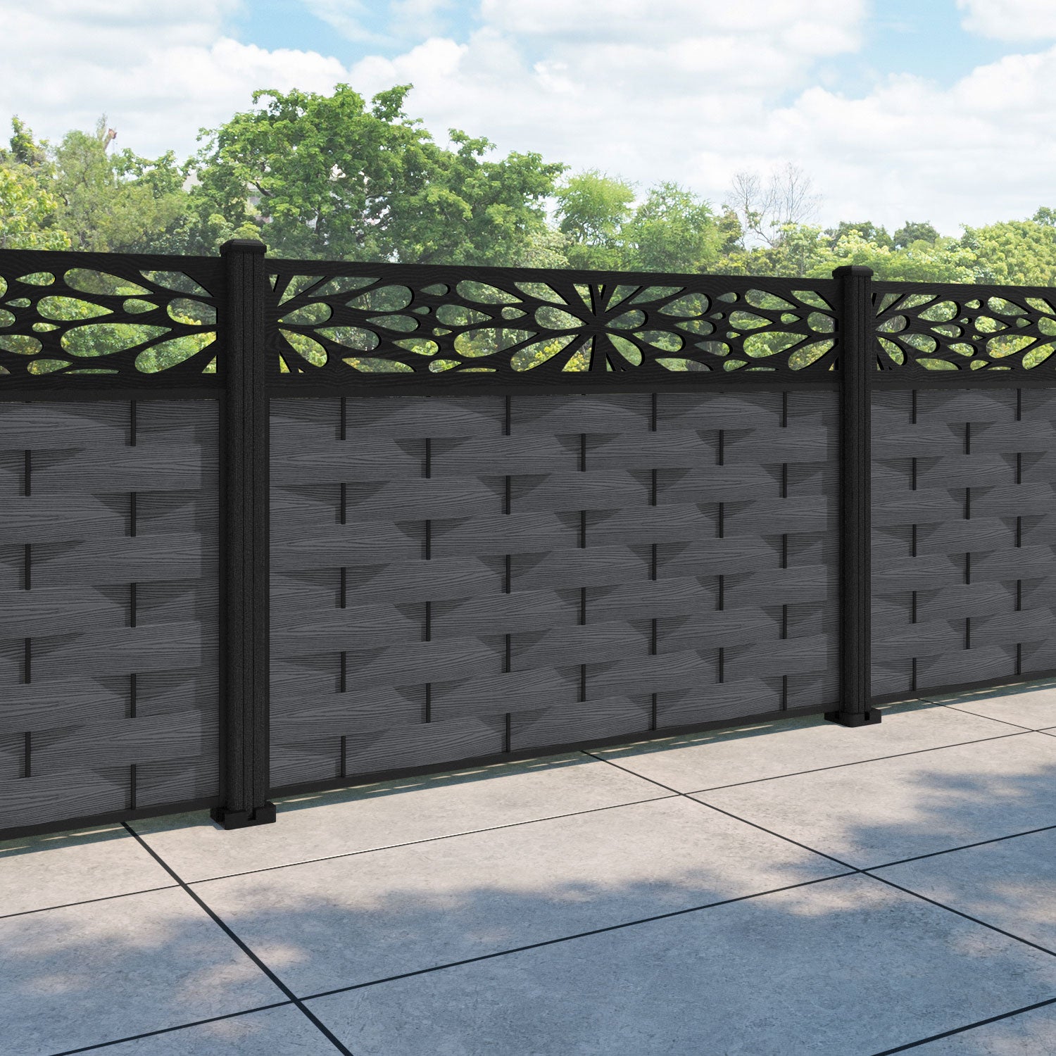 Ripple Blossom Fence Panel - Dark Grey - with our composite posts