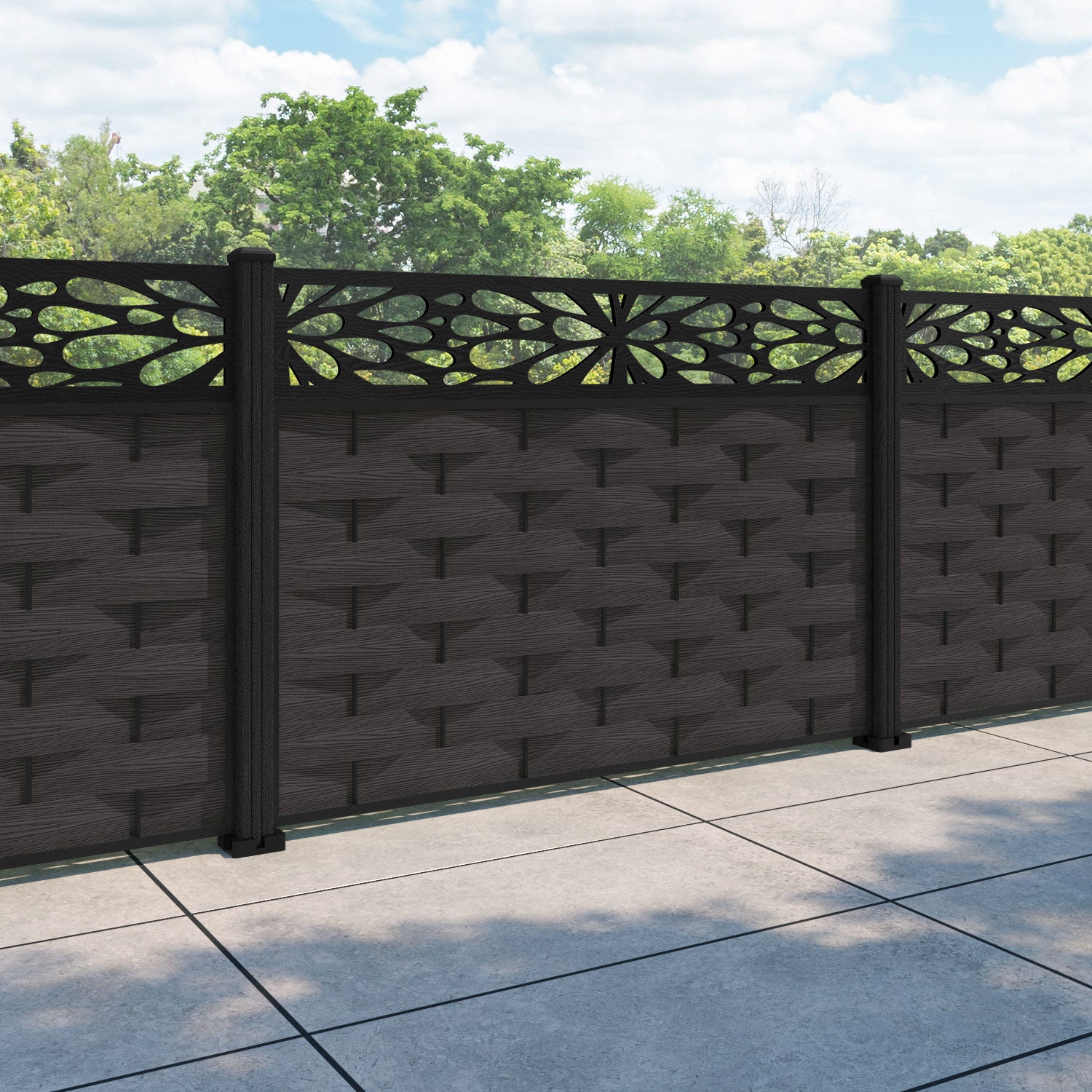 Ripple Blossom Fence Panel - Dark Oak - with our composite posts